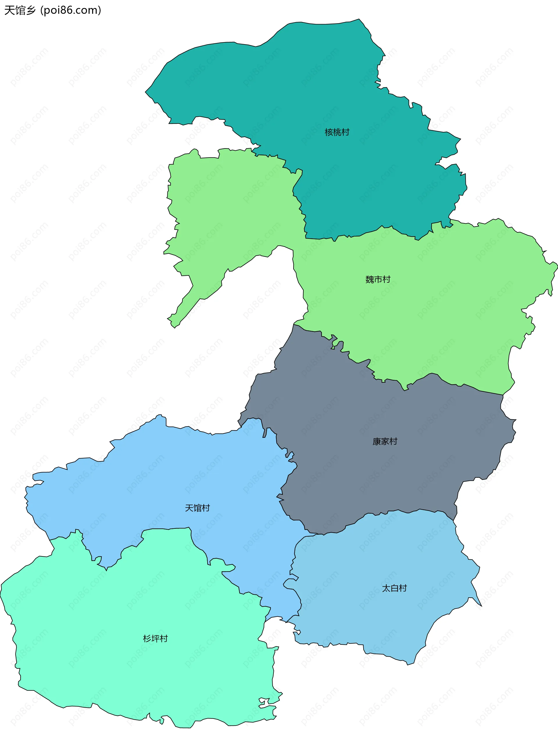 天馆乡边界地图(五级行政区划)