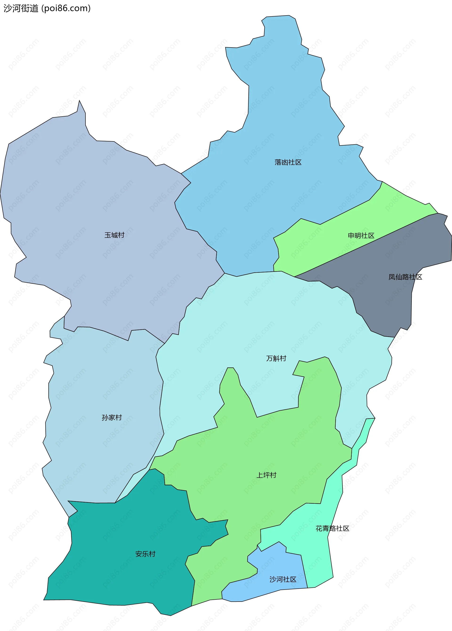 沙河街道边界地图(五级行政区划)