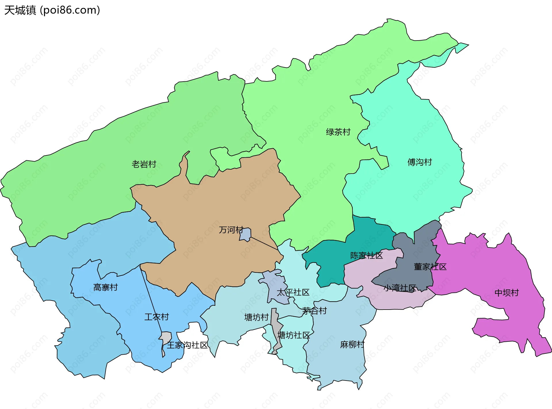 天城镇边界地图(五级行政区划)