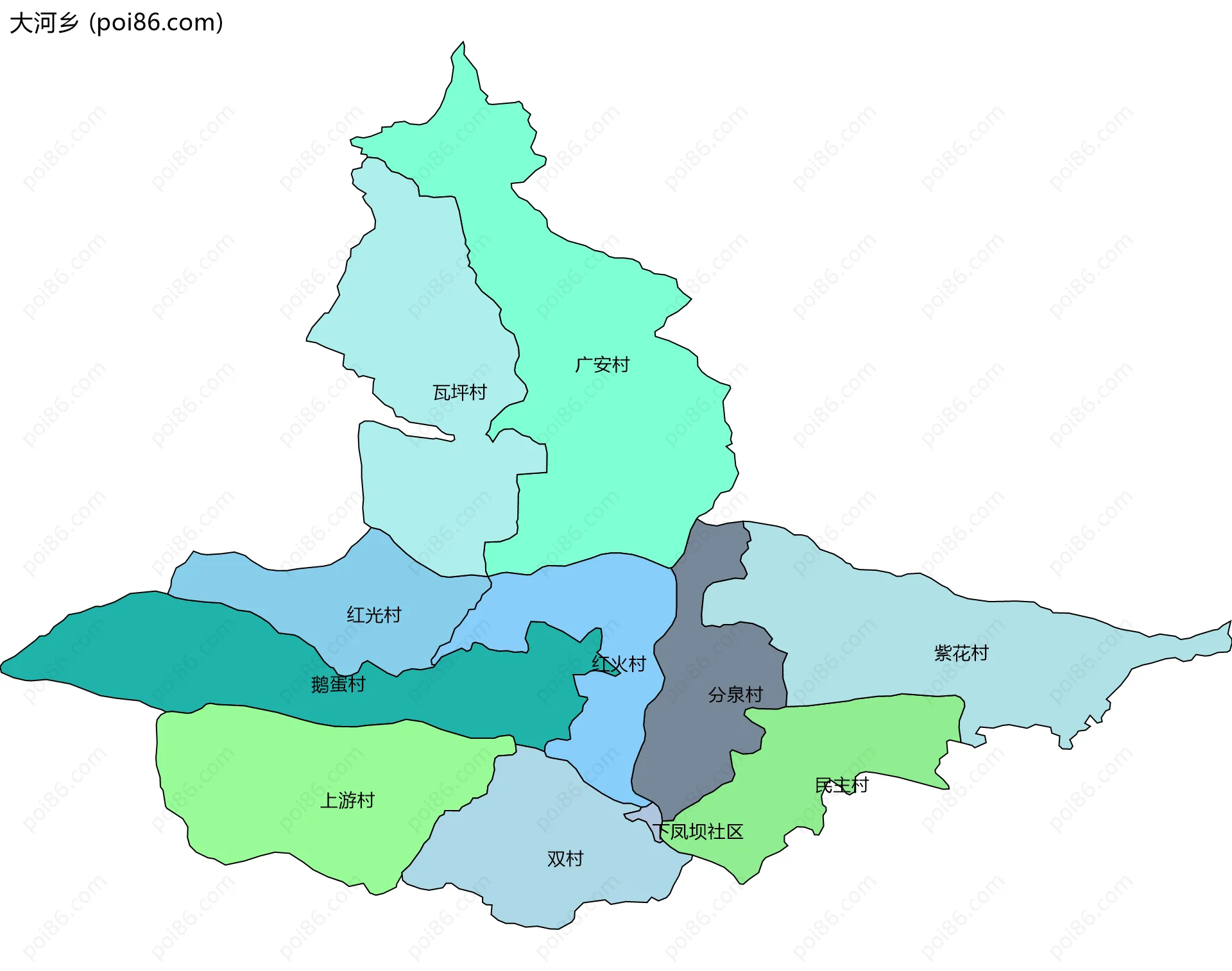 大河乡边界地图(五级行政区划)