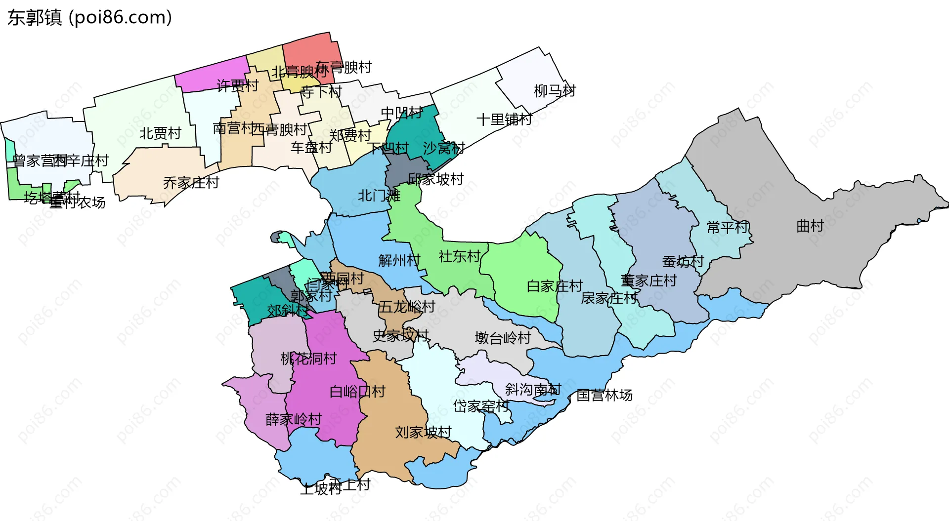 东郭镇边界地图(五级行政区划)