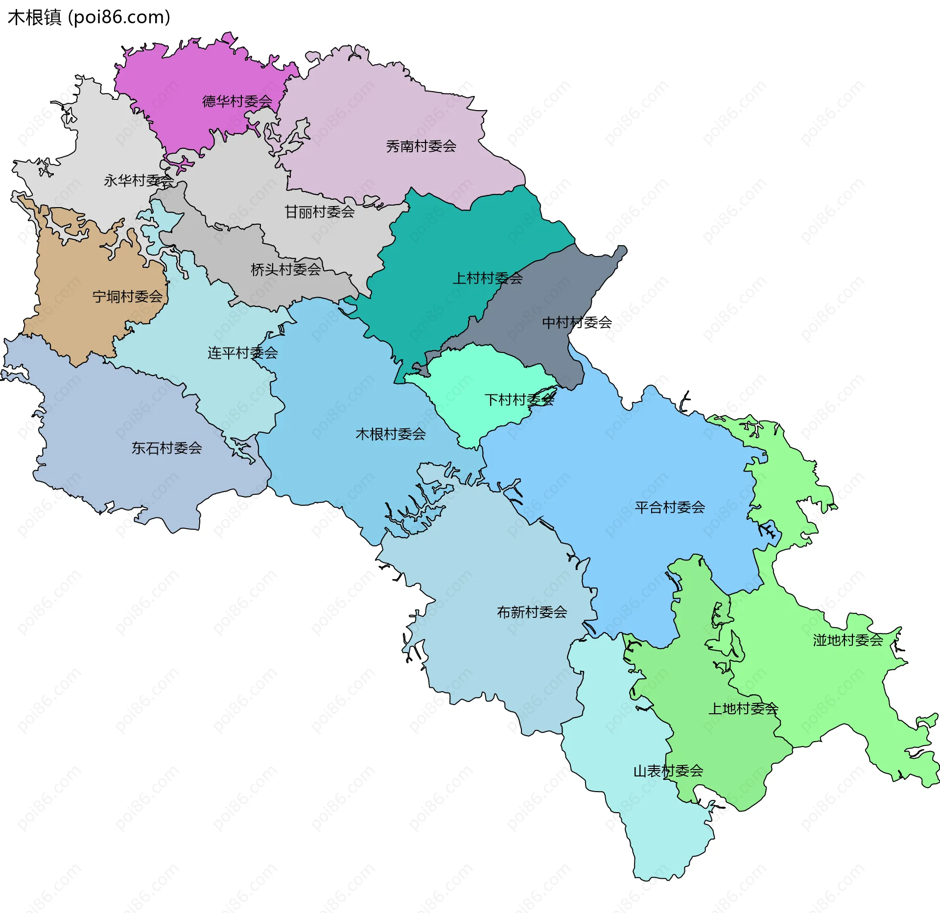 木根镇边界地图(五级行政区划)