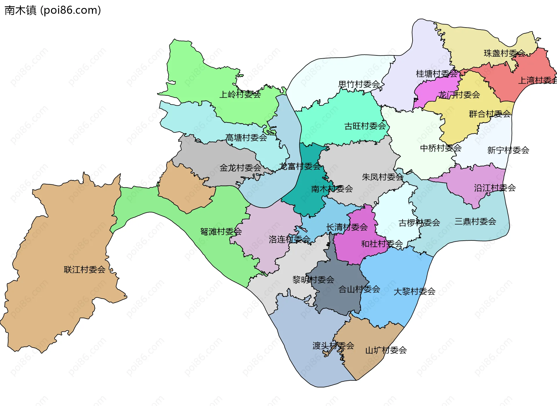 南木镇边界地图(五级行政区划)