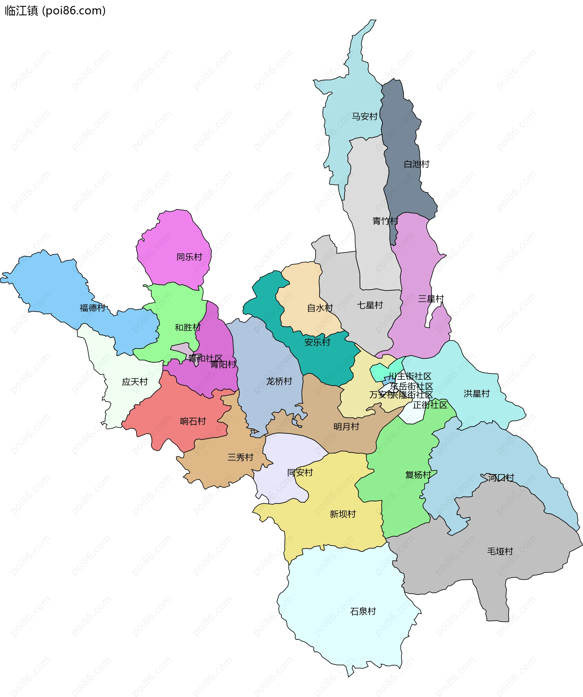 临江镇边界地图(五级行政区划)