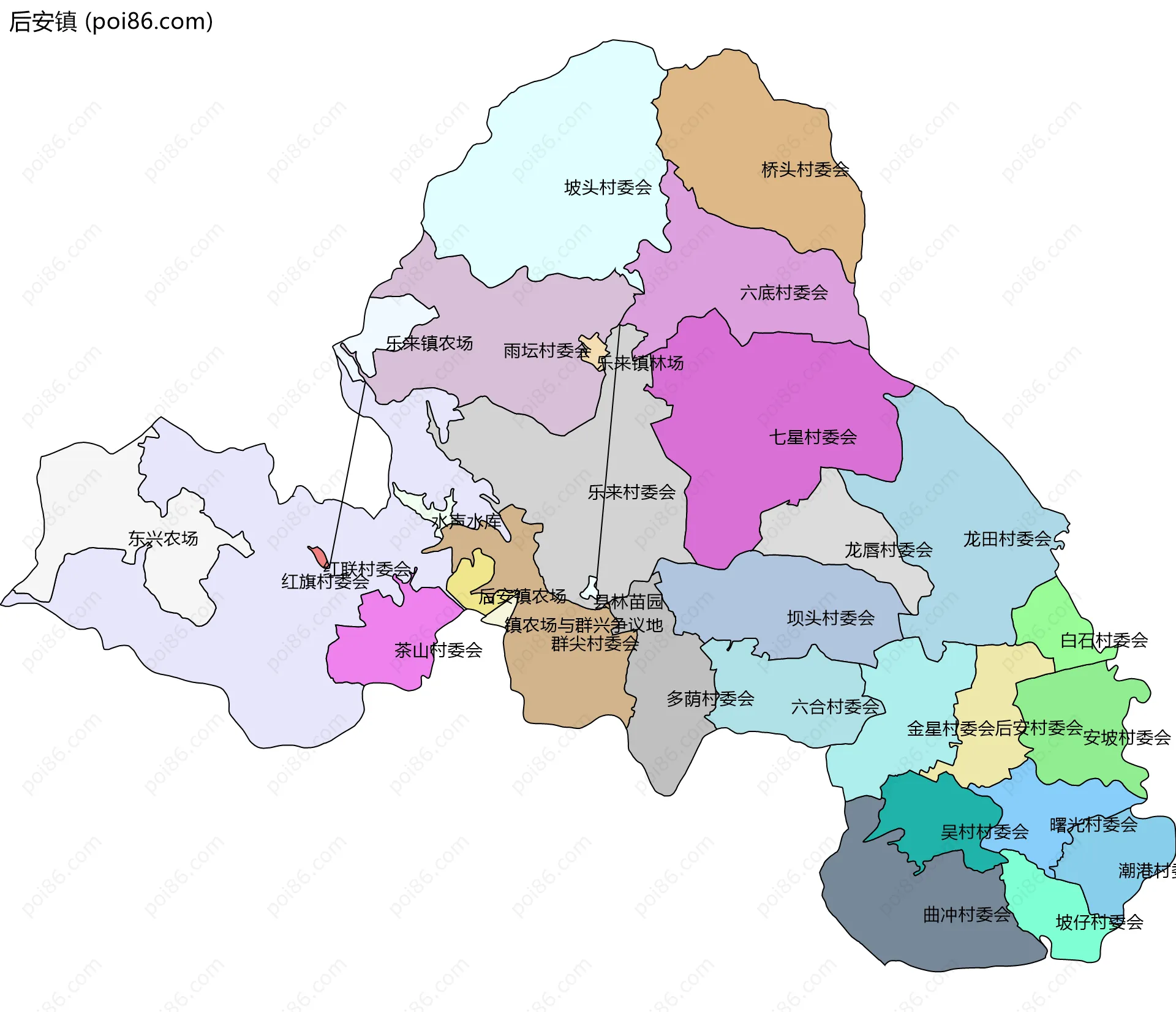 后安镇边界地图(五级行政区划)