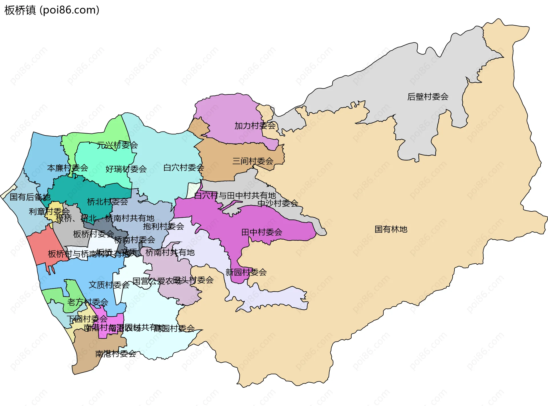 板桥镇边界地图(五级行政区划)
