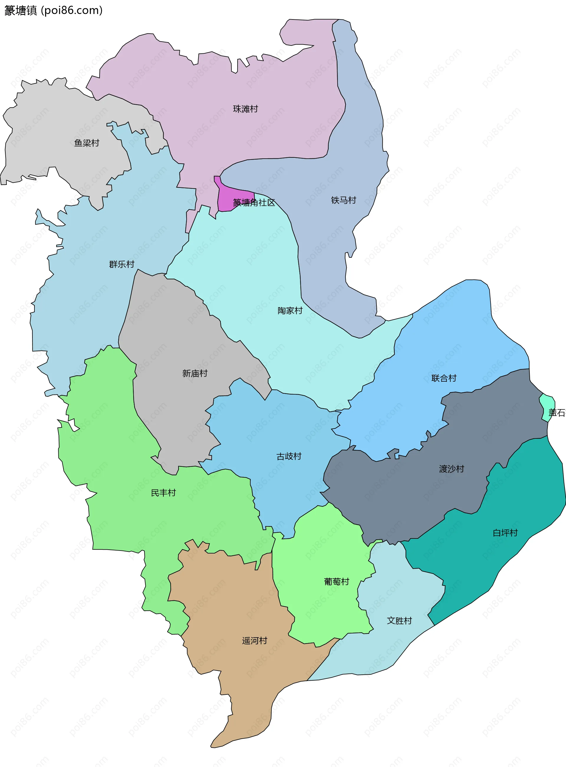 篆塘镇边界地图(五级行政区划)