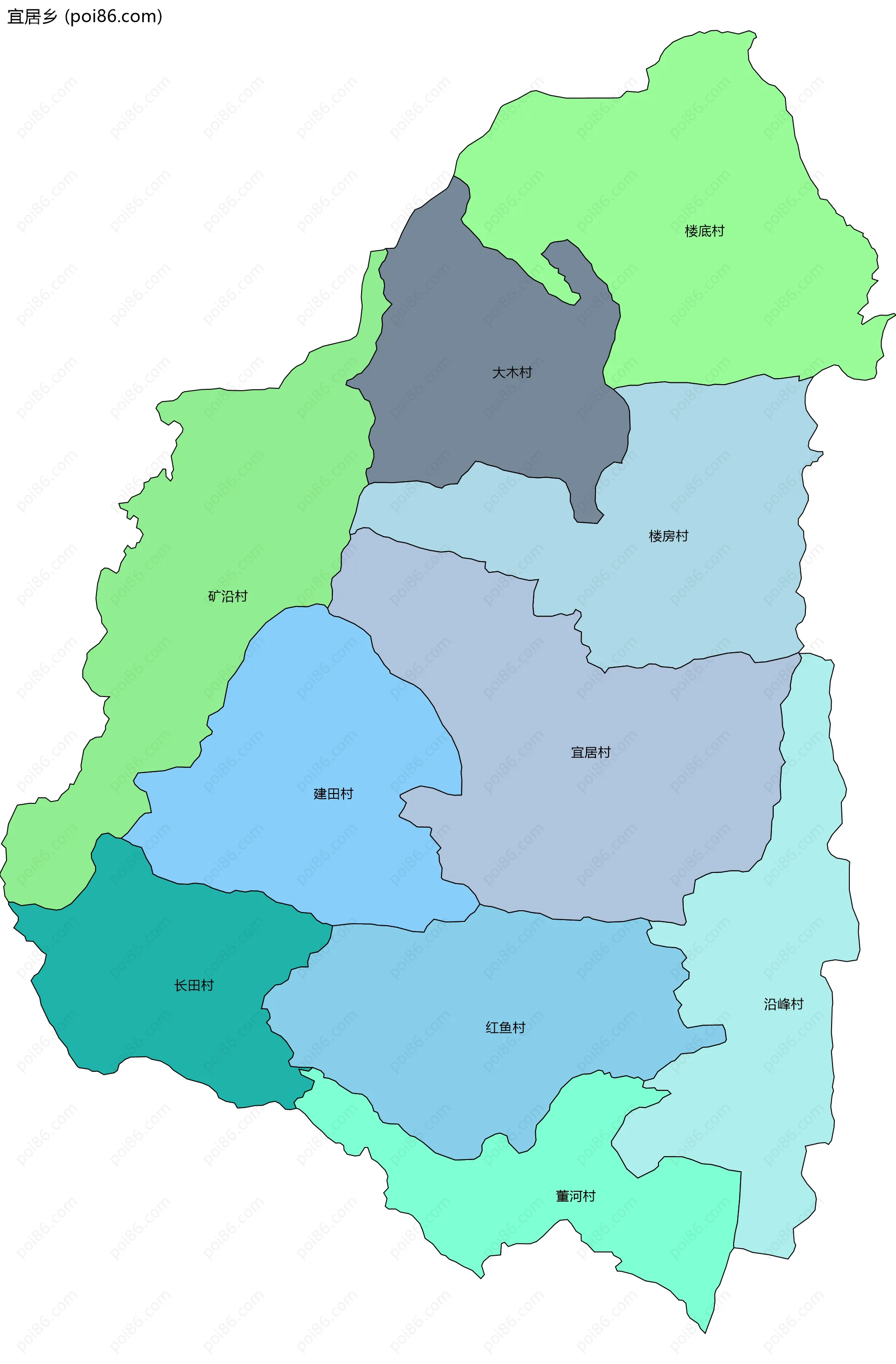 宜居乡边界地图(五级行政区划)