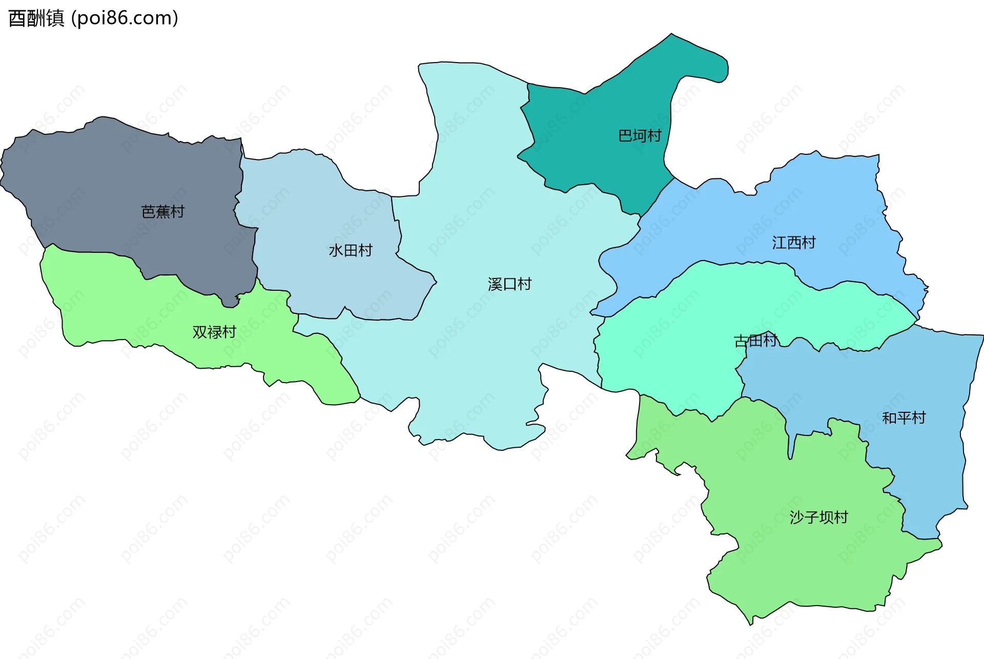 酉酬镇边界地图(五级行政区划)