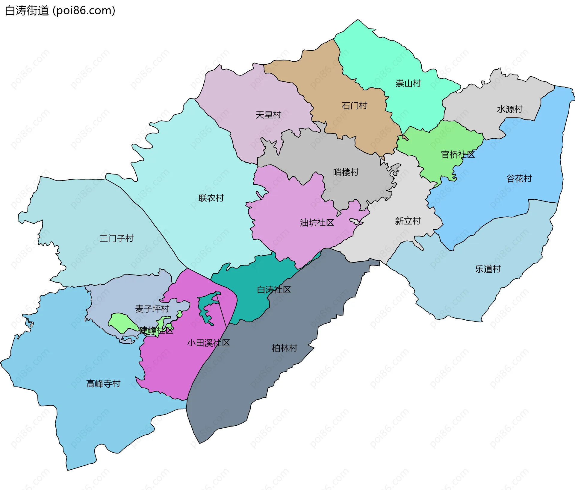 白涛街道边界地图(五级行政区划)