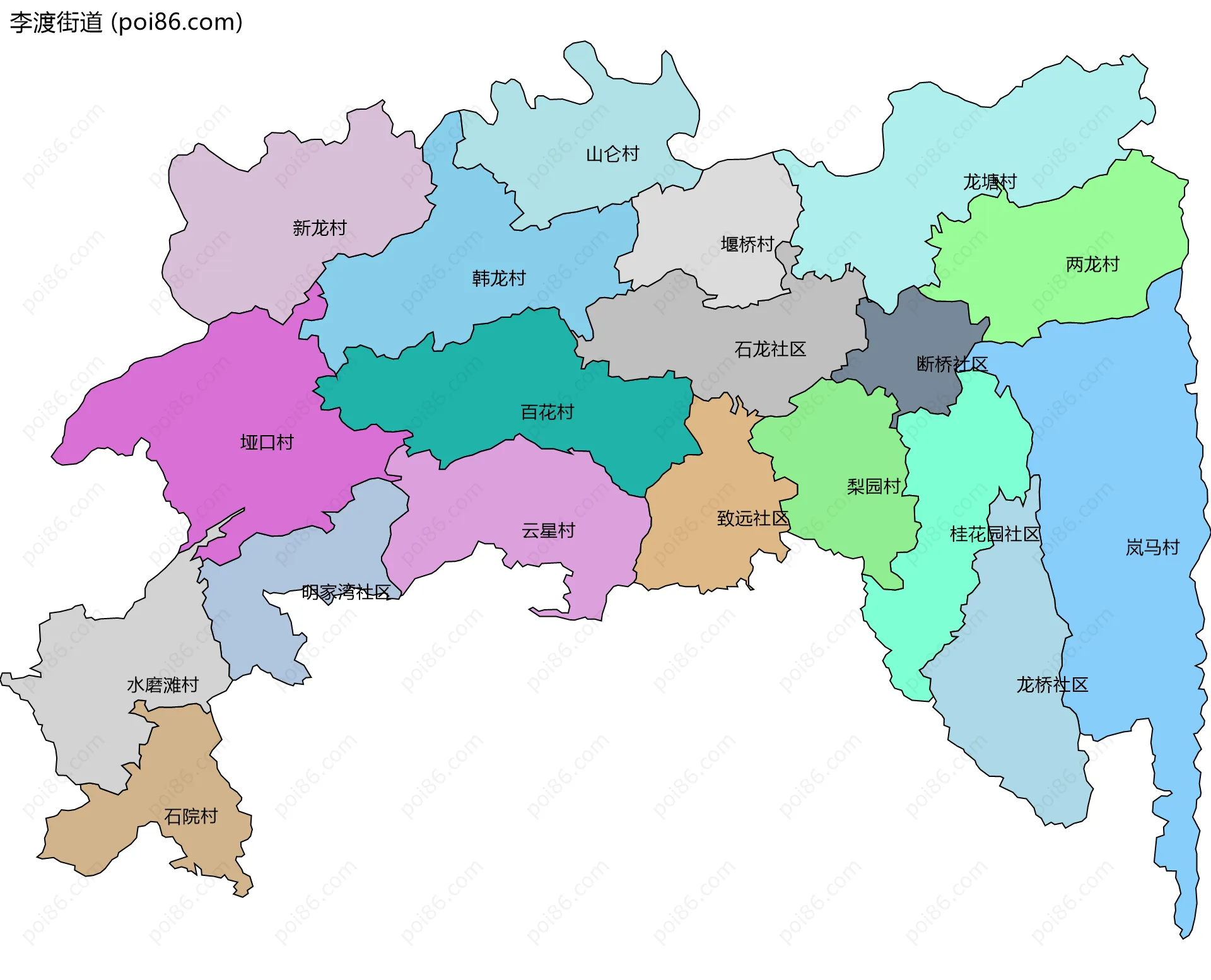 李渡街道边界地图(五级行政区划)