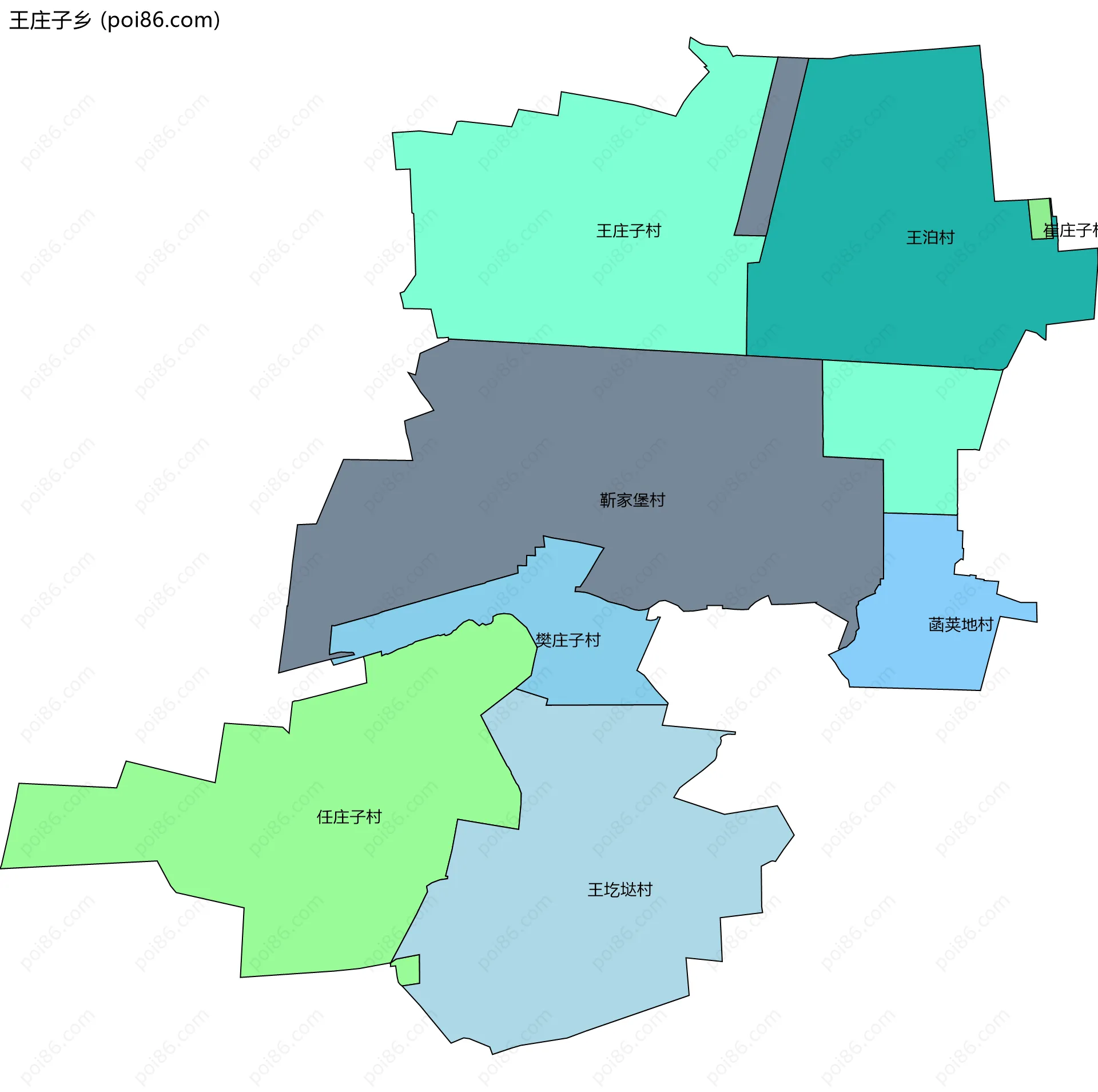 王庄子乡边界地图(五级行政区划)