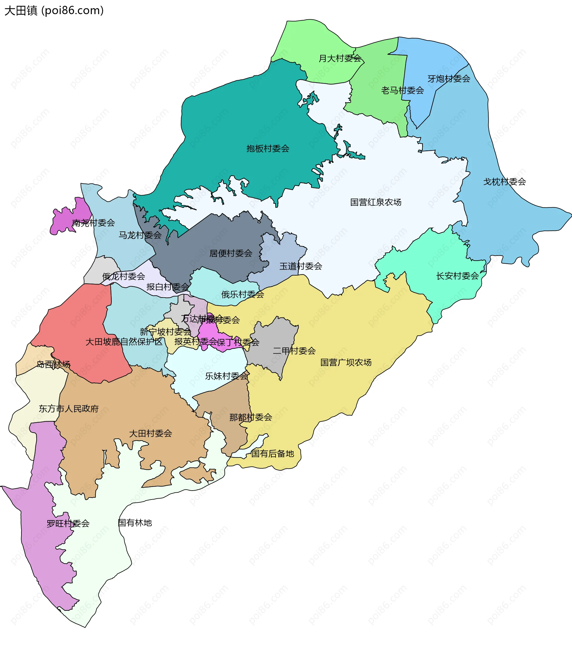 大田镇边界地图(五级行政区划)