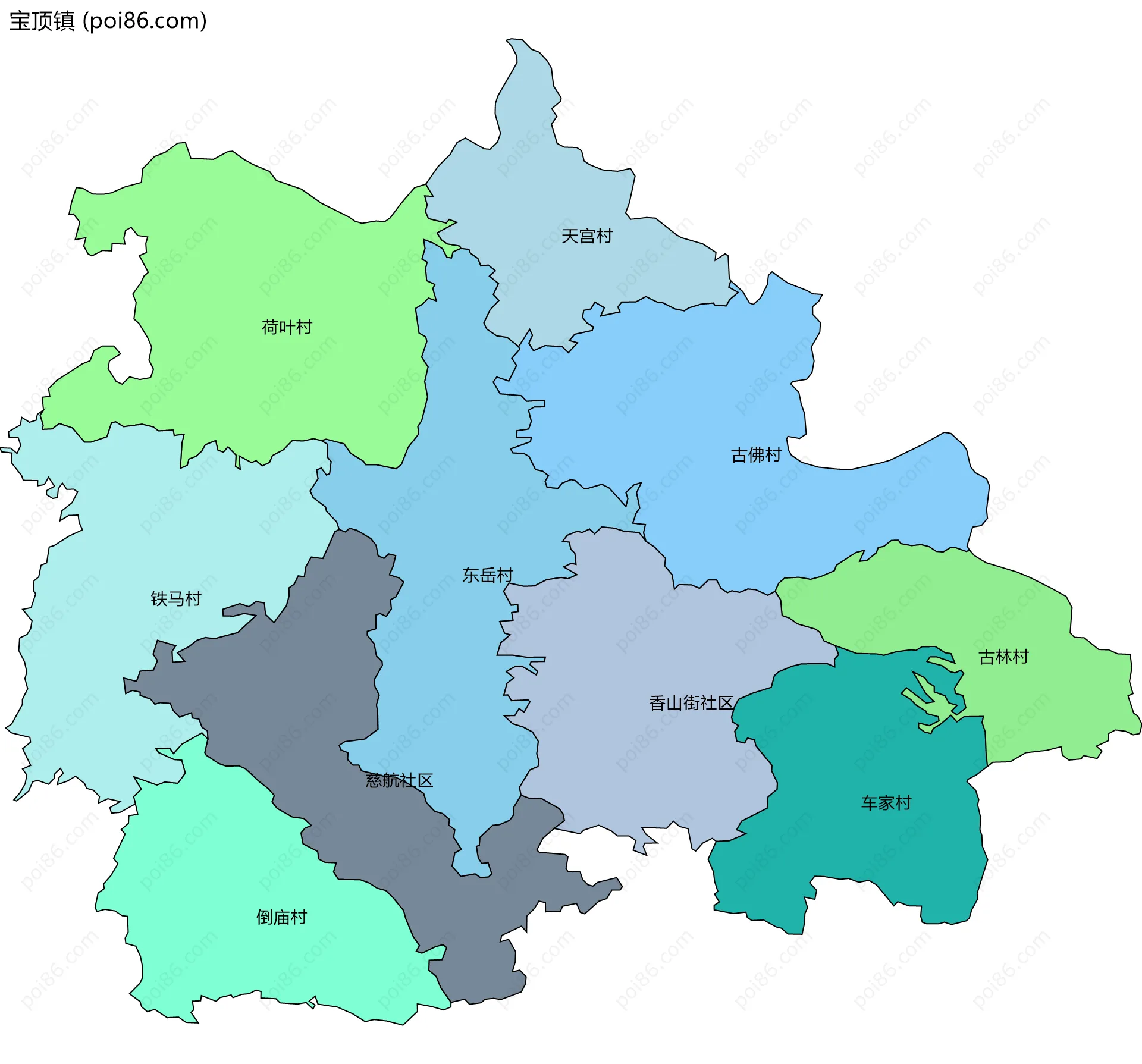 宝顶镇边界地图(五级行政区划)