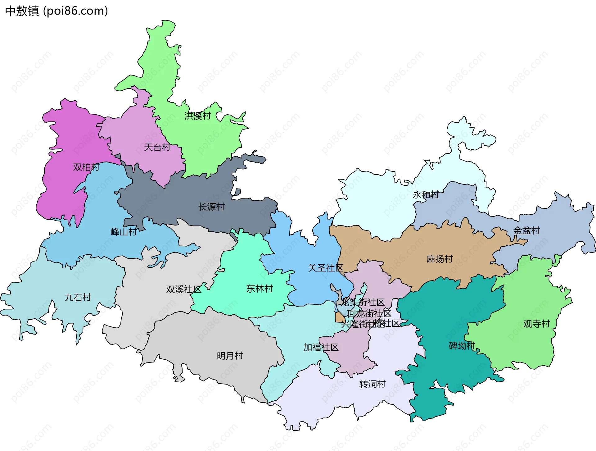 中敖镇边界地图(五级行政区划)