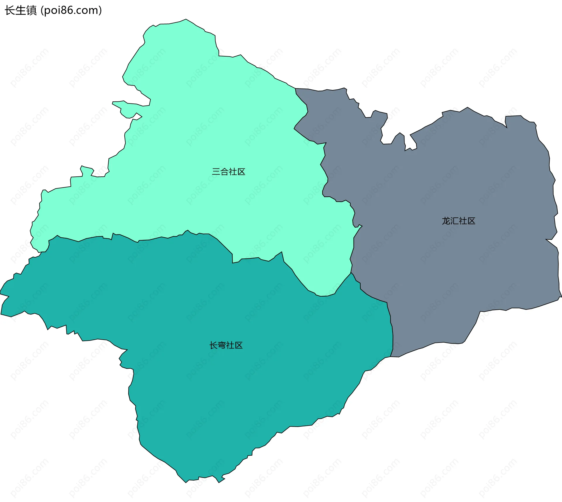 长生镇边界地图(五级行政区划)