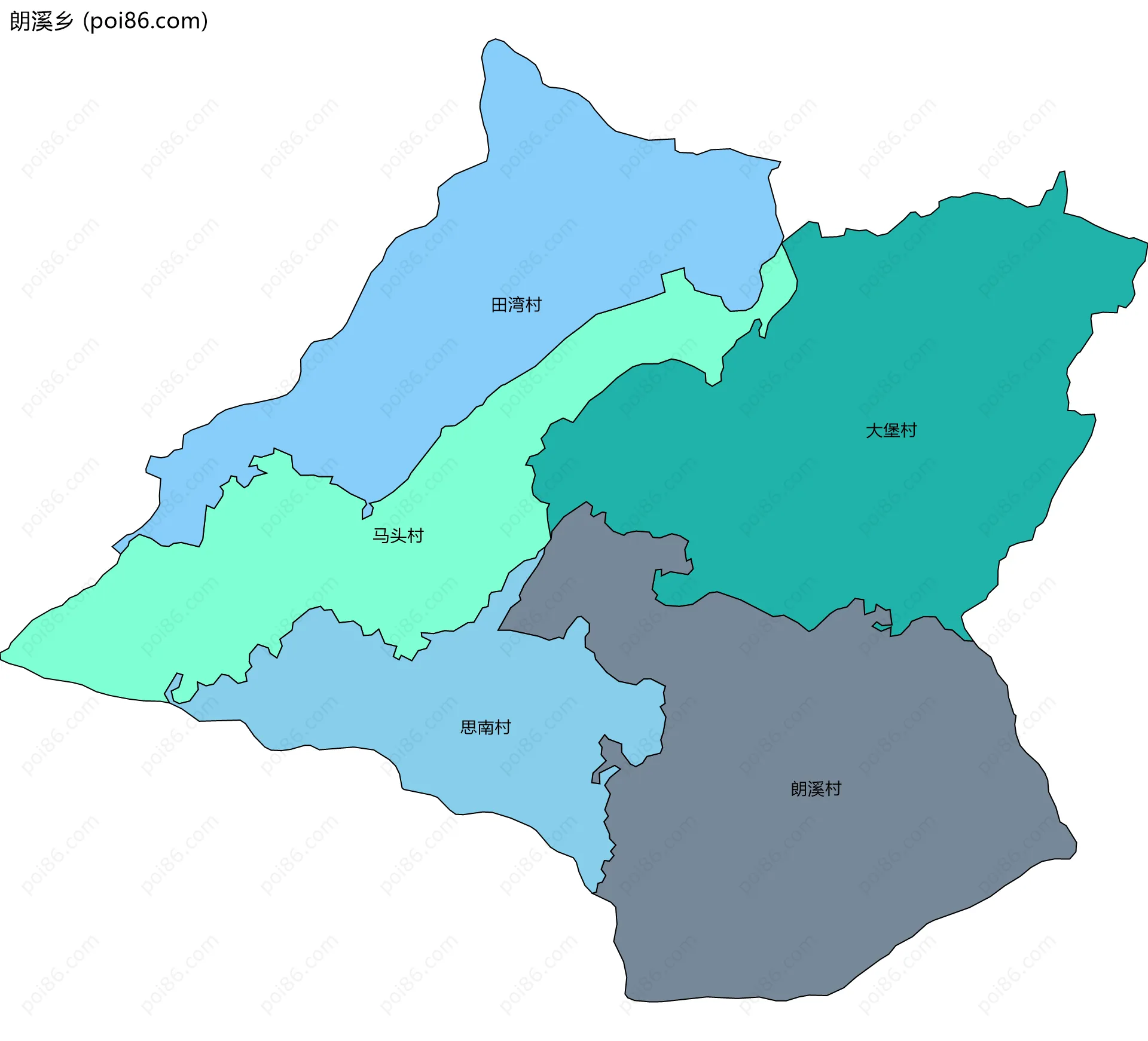 朗溪乡边界地图(五级行政区划)