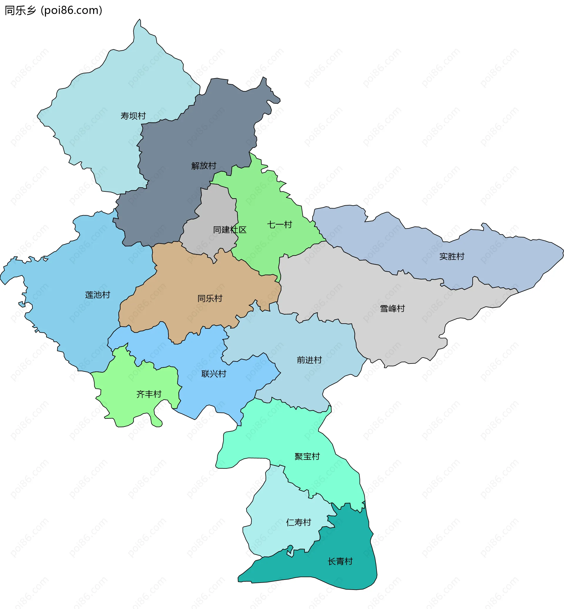 同乐乡边界地图(五级行政区划)