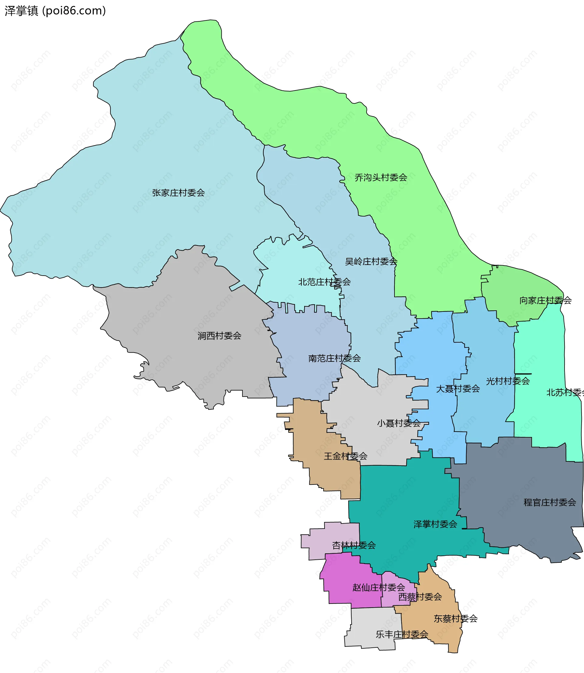 泽掌镇边界地图(五级行政区划)