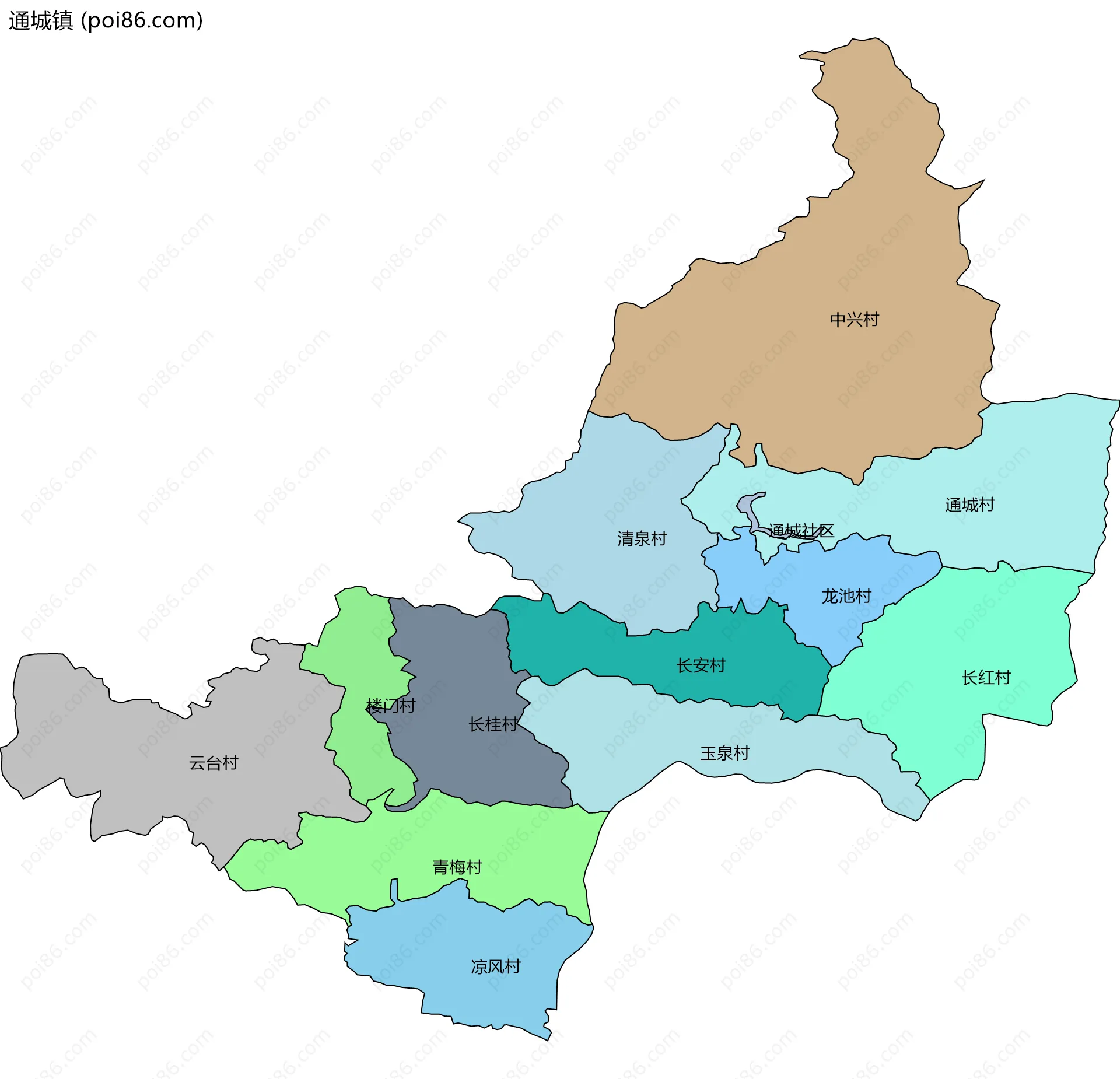 通城镇边界地图(五级行政区划)