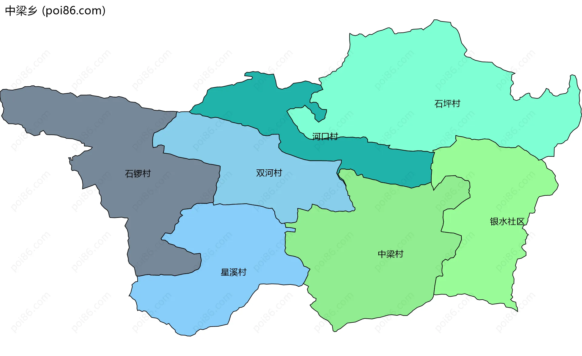 中梁乡边界地图(五级行政区划)