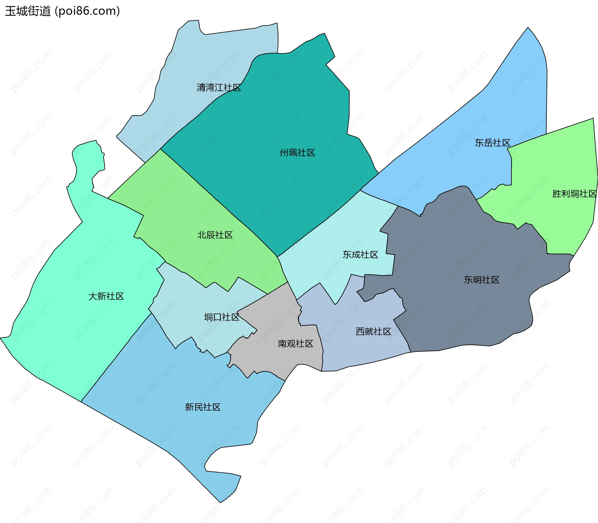 玉城街道边界地图(五级行政区划)