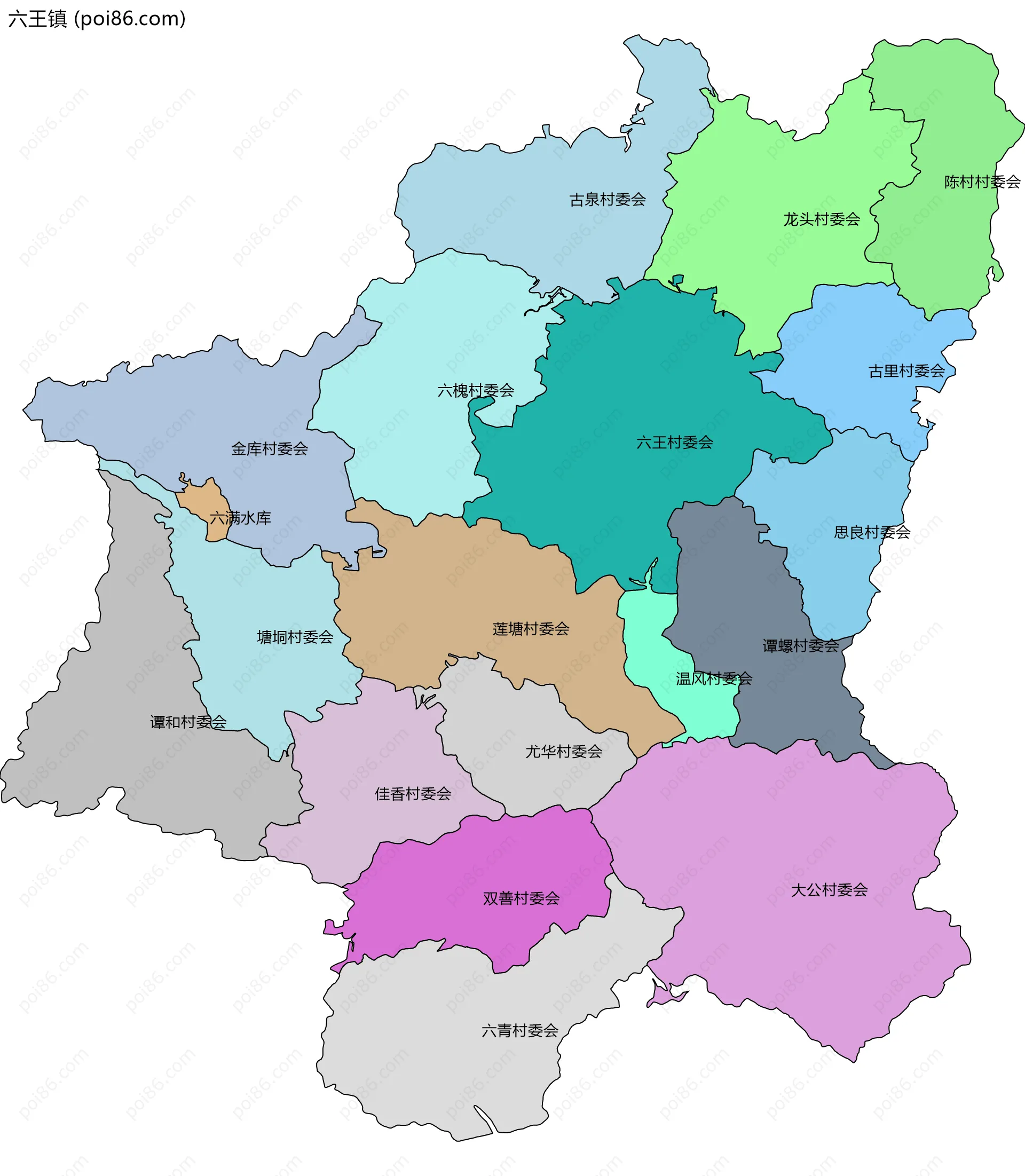 六王镇边界地图(五级行政区划)