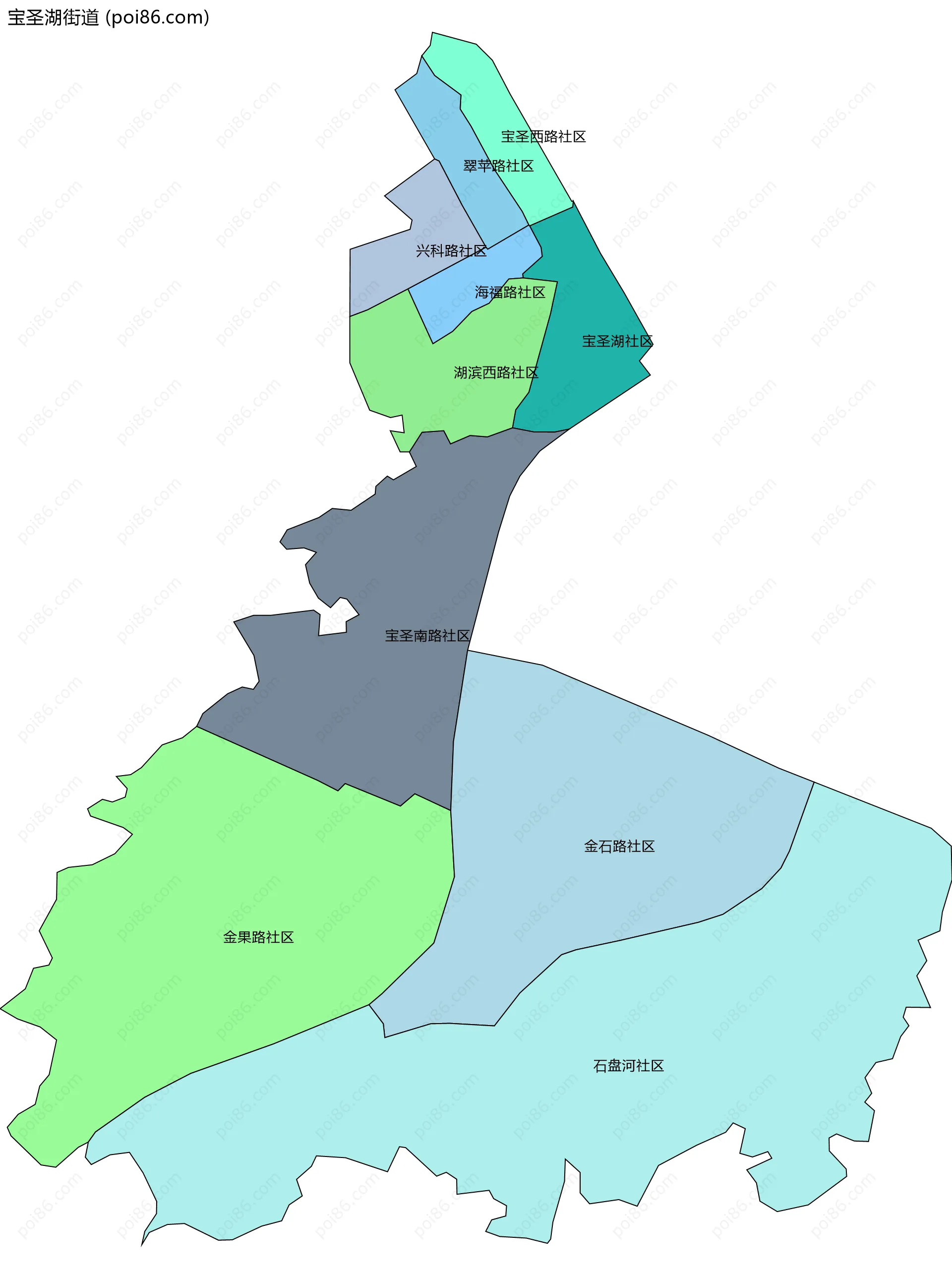 宝圣湖街道边界地图(五级行政区划)