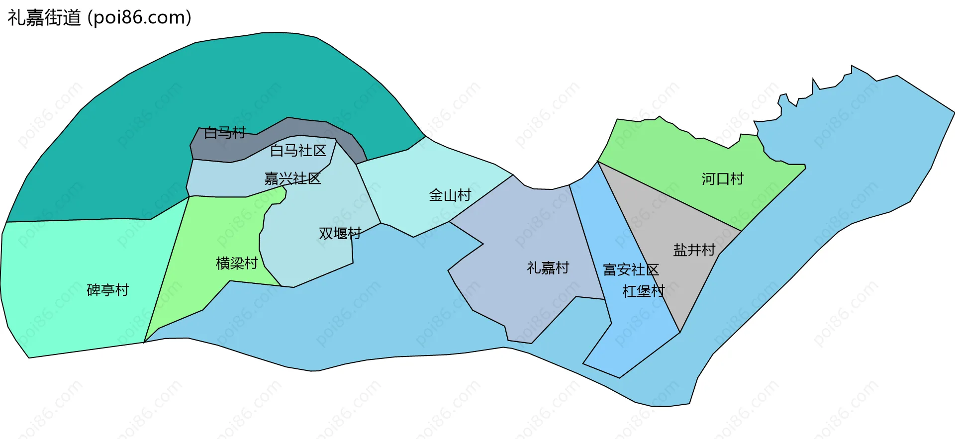 礼嘉街道边界地图(五级行政区划)
