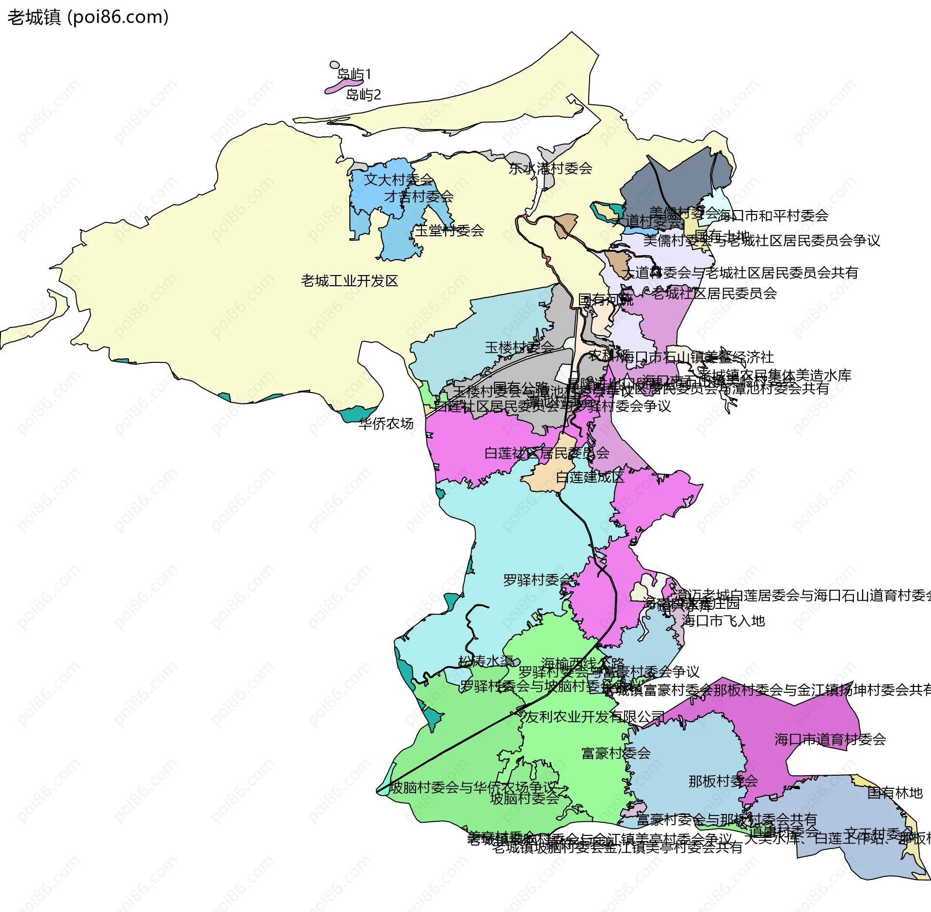 老城镇边界地图(五级行政区划)