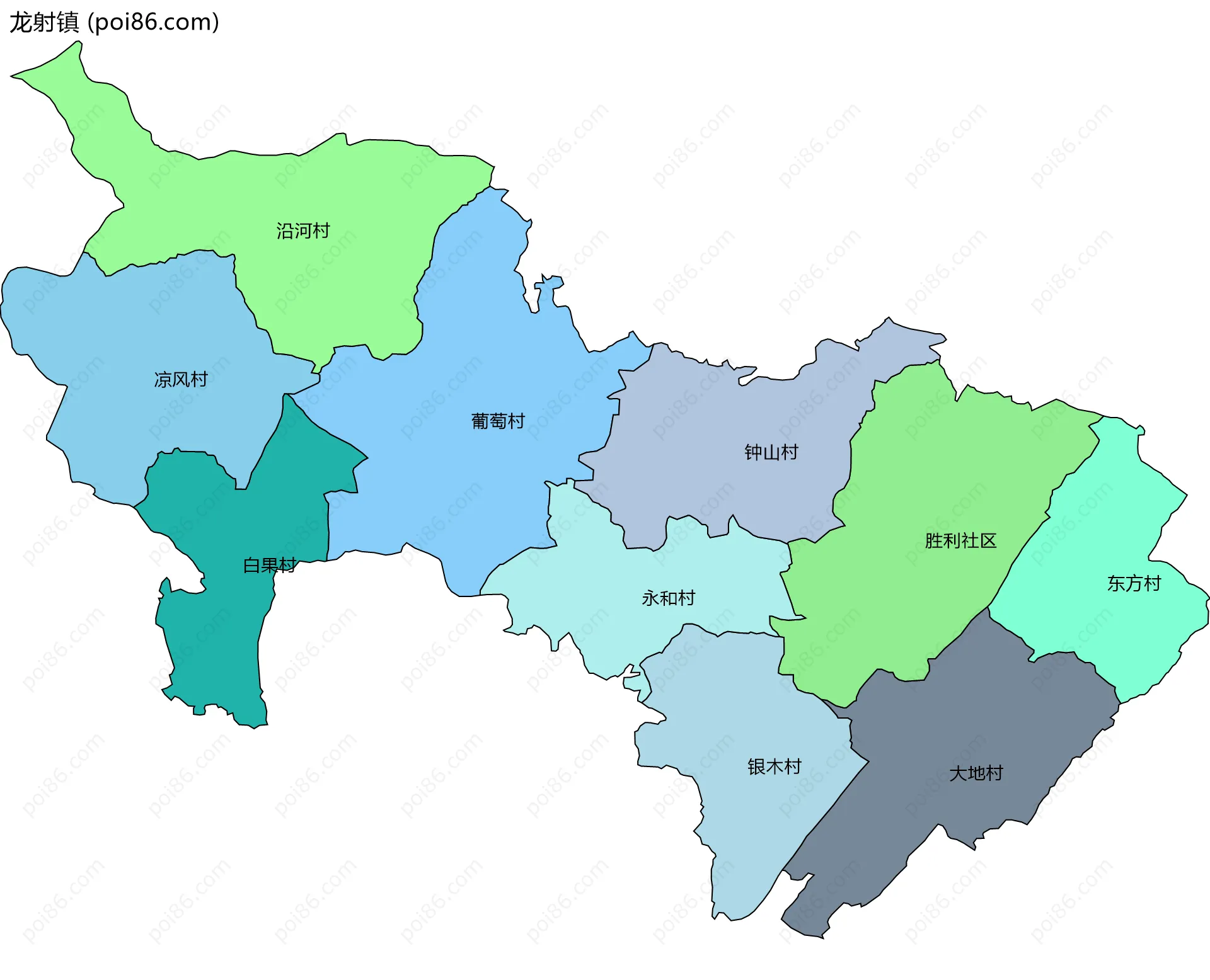 龙射镇边界地图(五级行政区划)