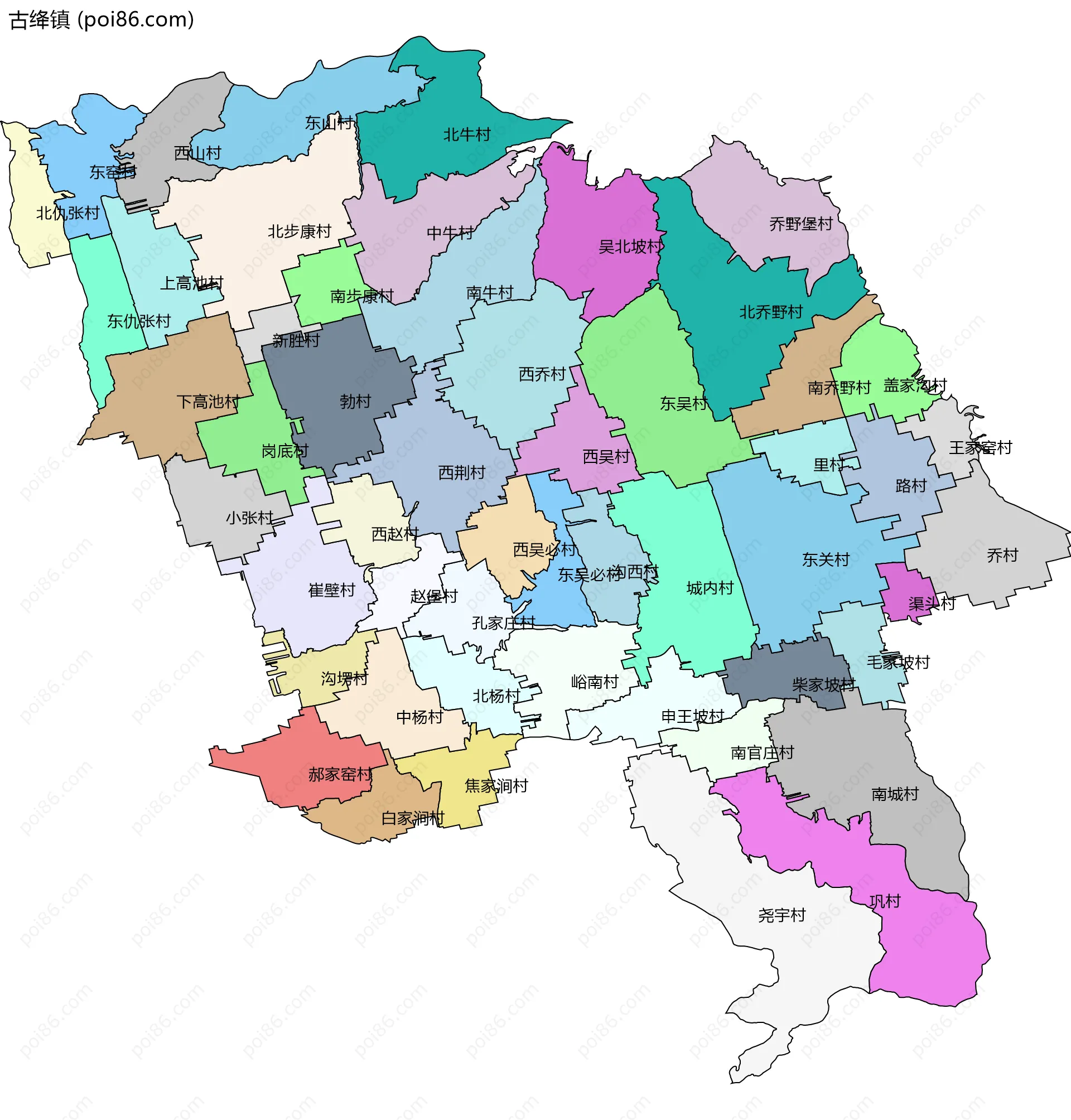 古绛镇边界地图(五级行政区划)