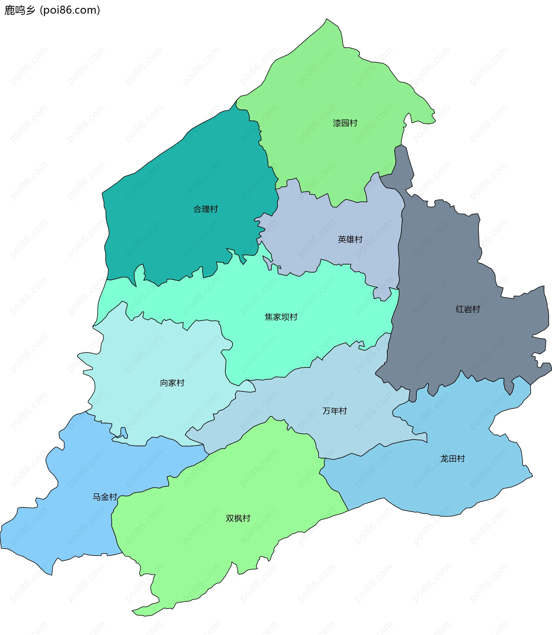 鹿鸣乡边界地图(五级行政区划)