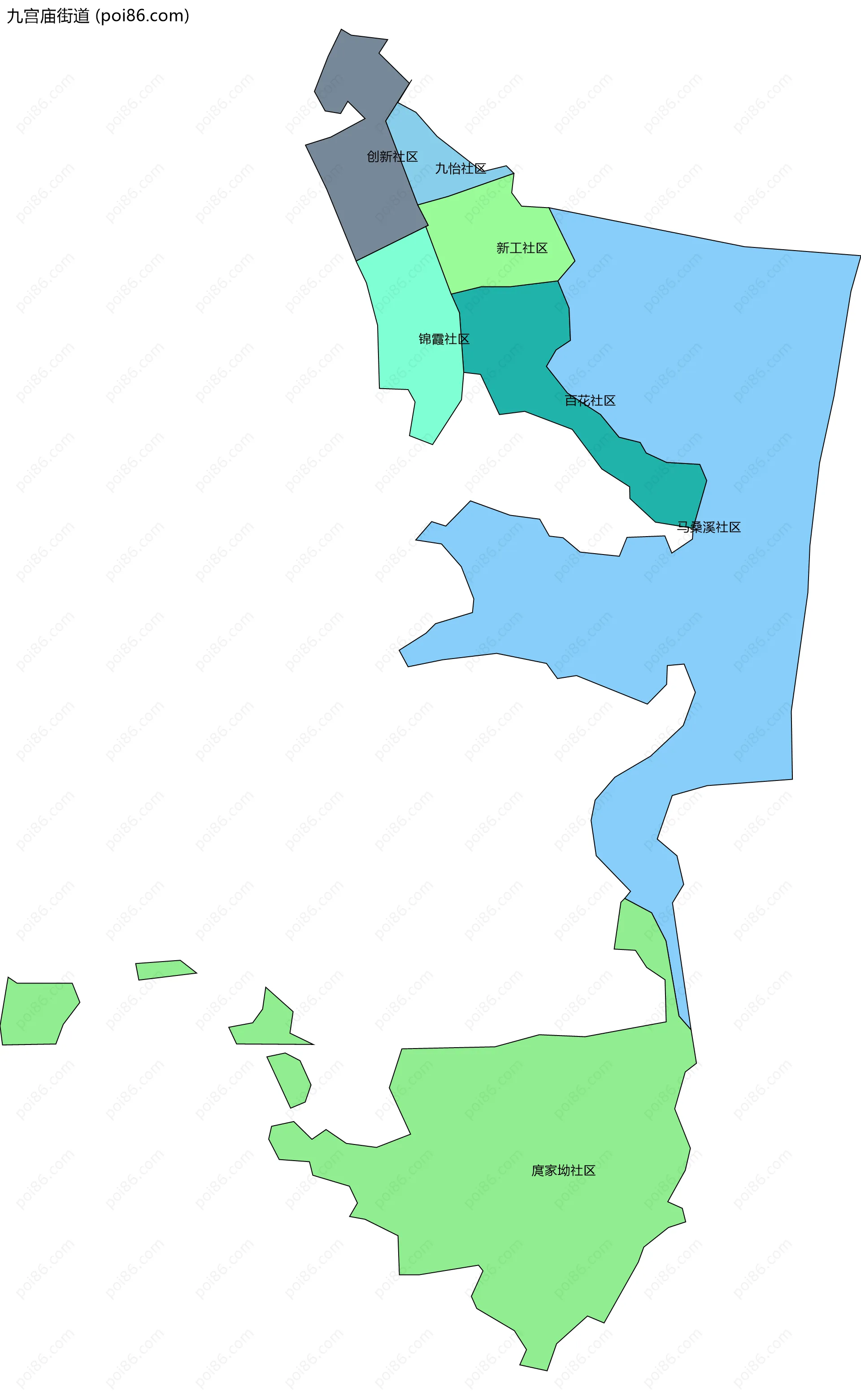 九宫庙街道边界地图(五级行政区划)