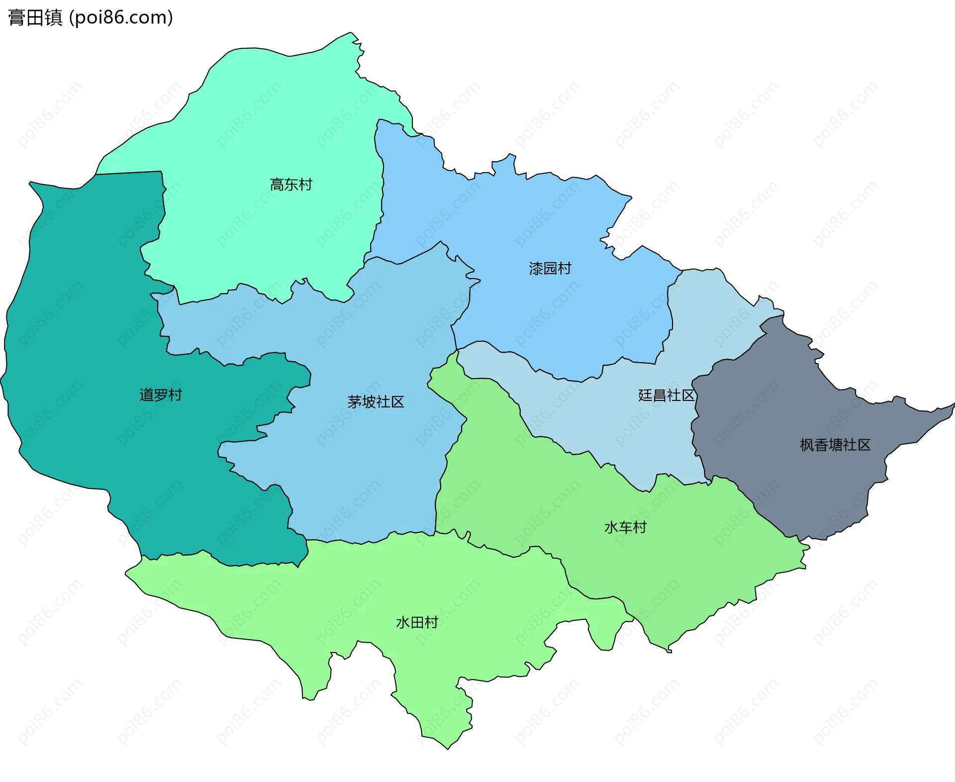 膏田镇边界地图(五级行政区划)
