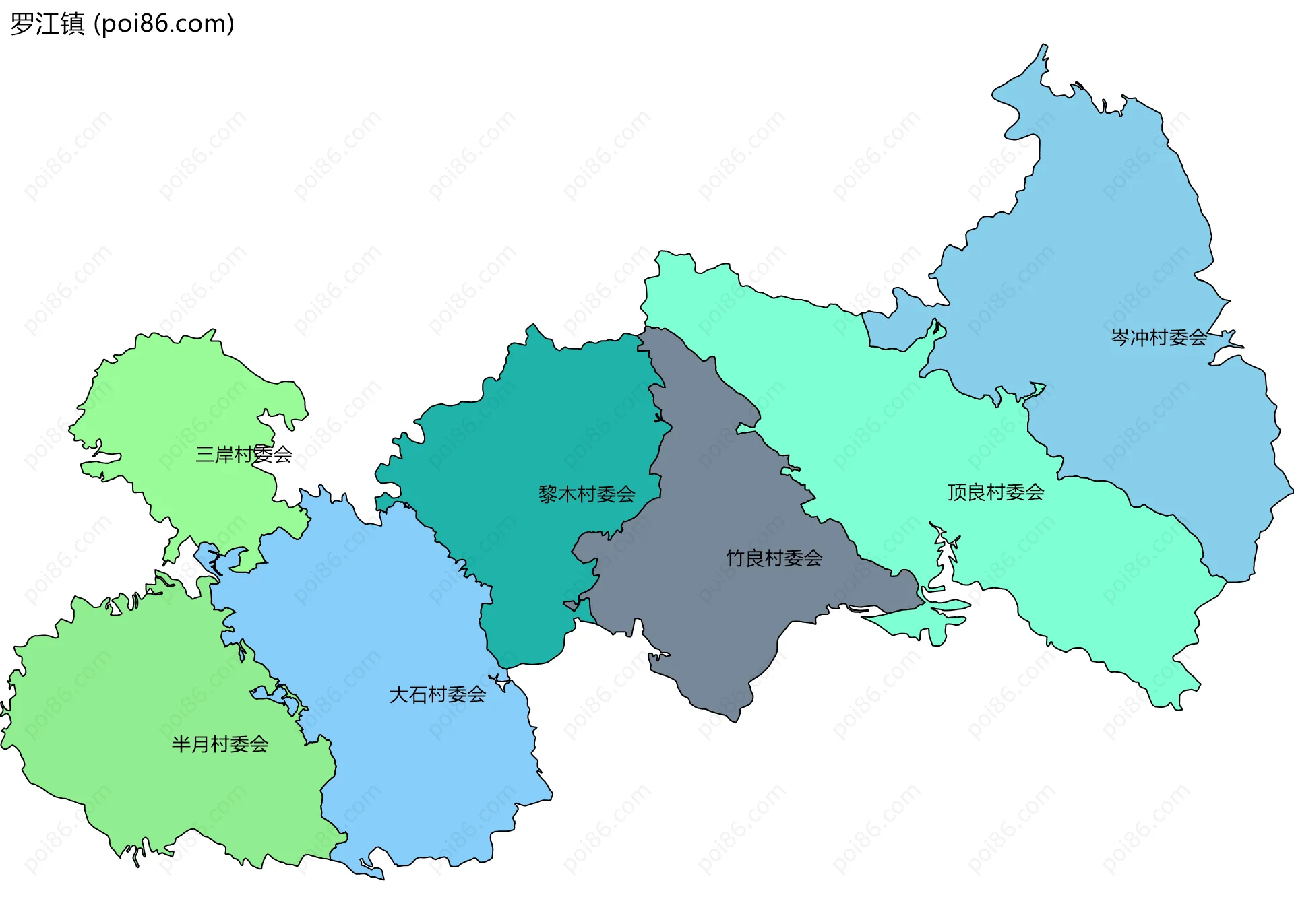 罗江镇边界地图(五级行政区划)