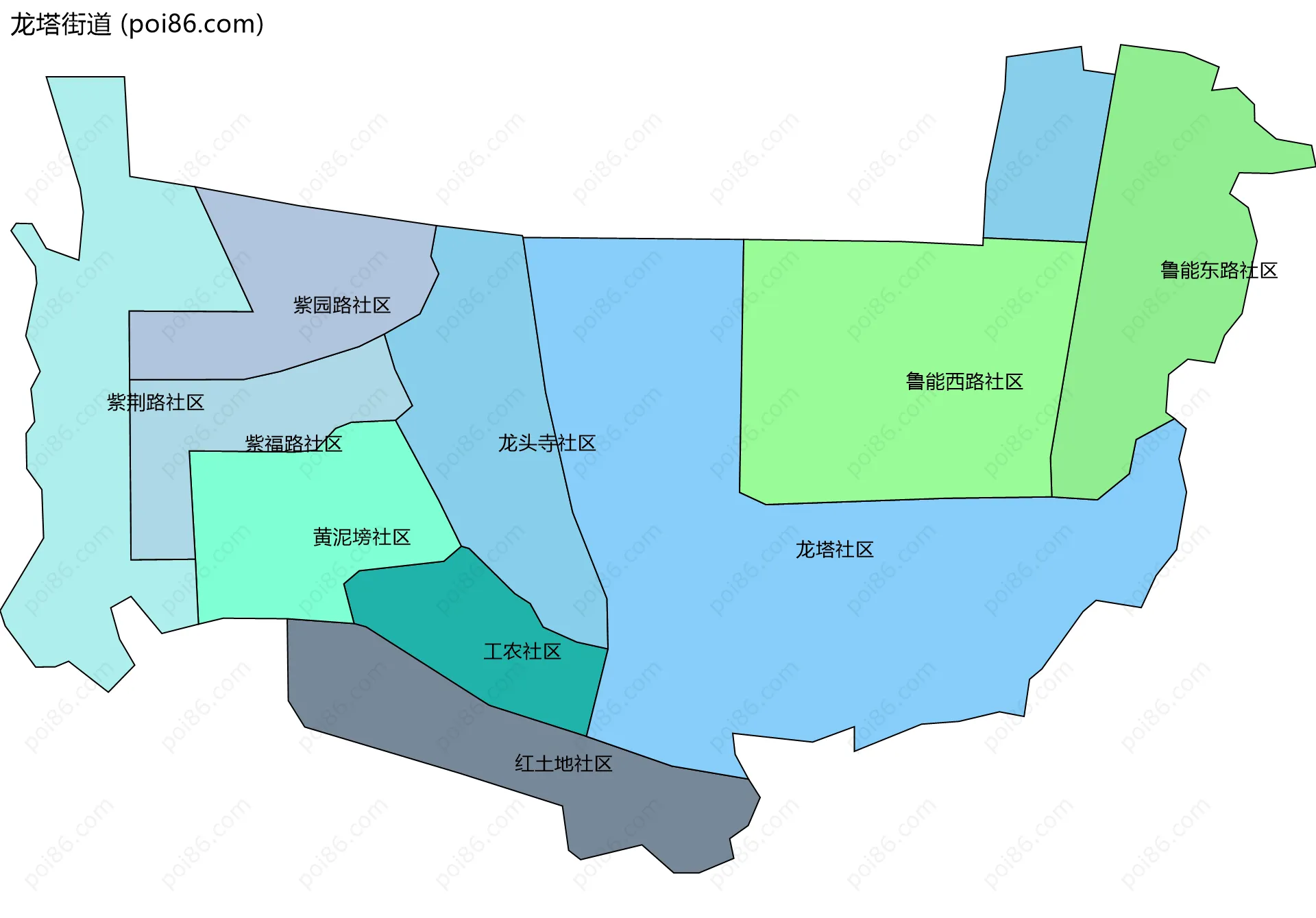 龙塔街道边界地图(五级行政区划)