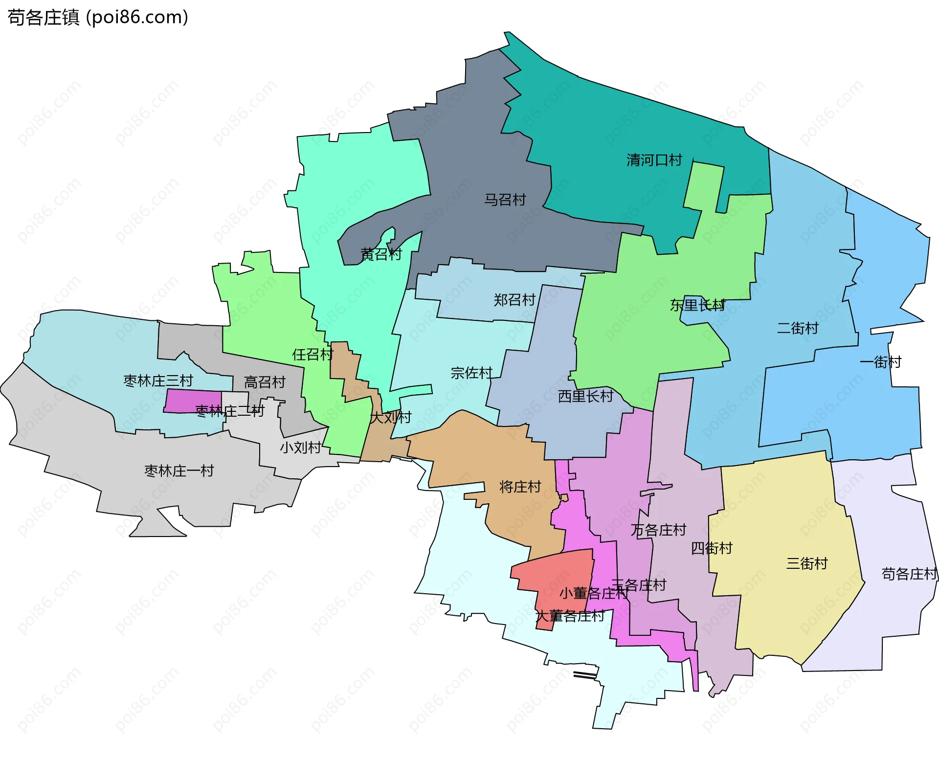 苟各庄镇边界地图(五级行政区划)