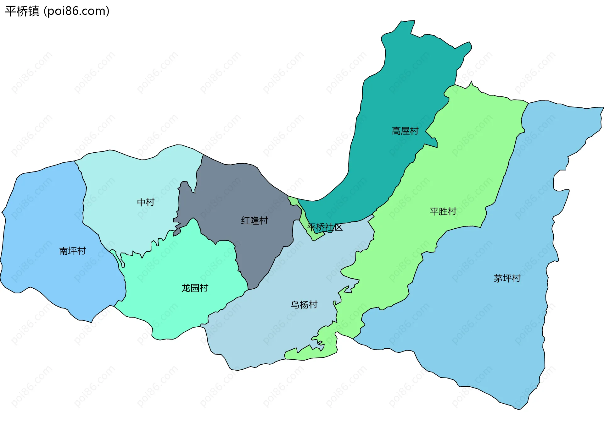 平桥镇边界地图(五级行政区划)