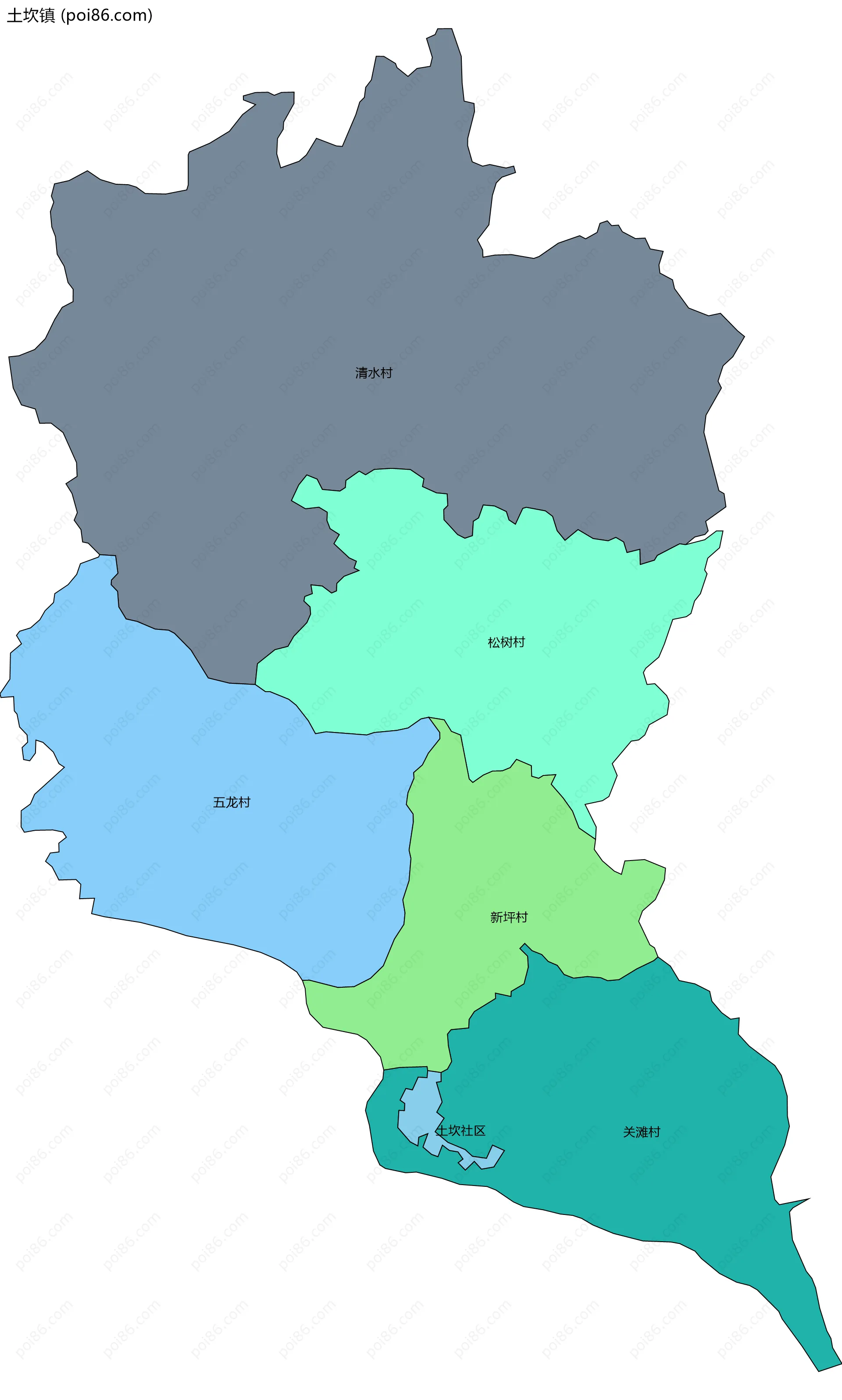 土坎镇边界地图(五级行政区划)