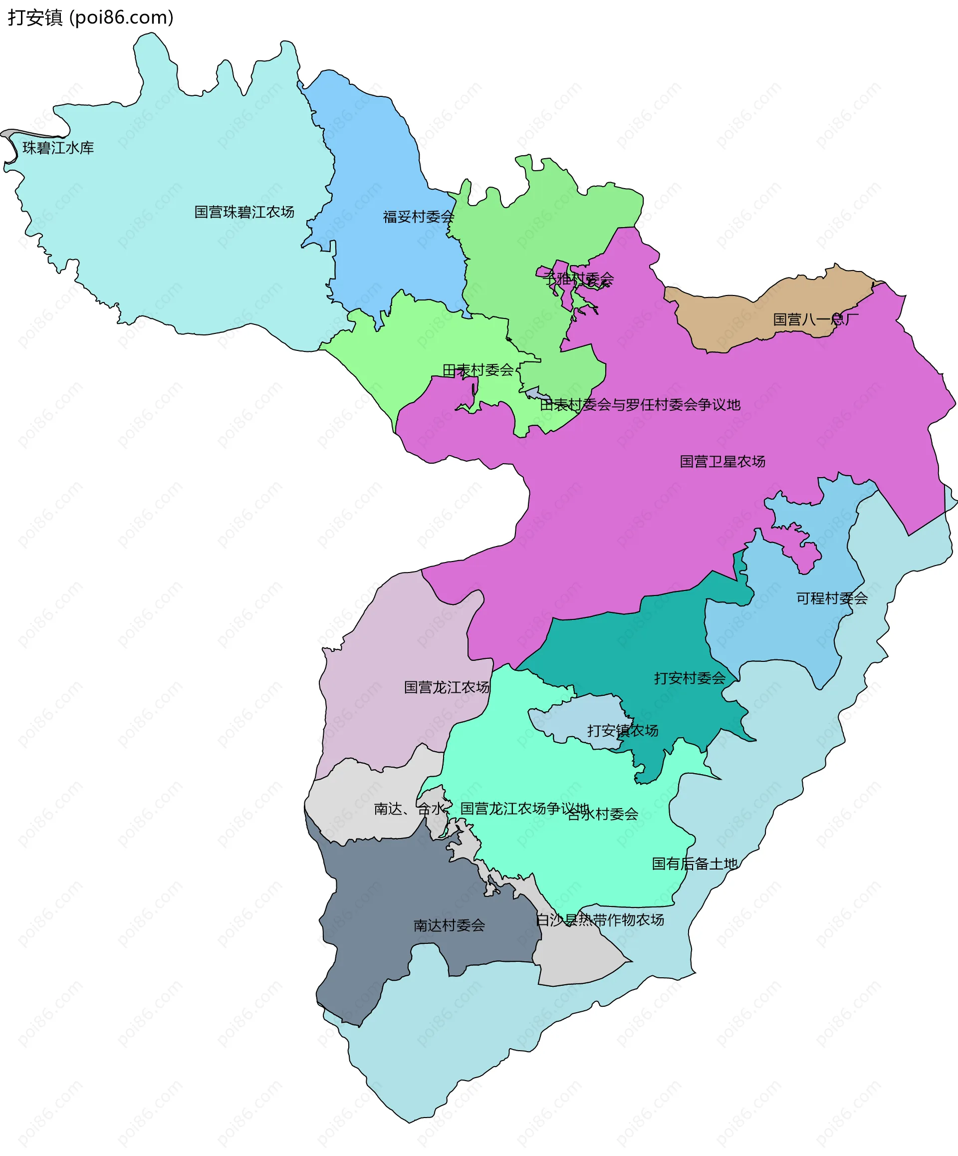 打安镇边界地图(五级行政区划)