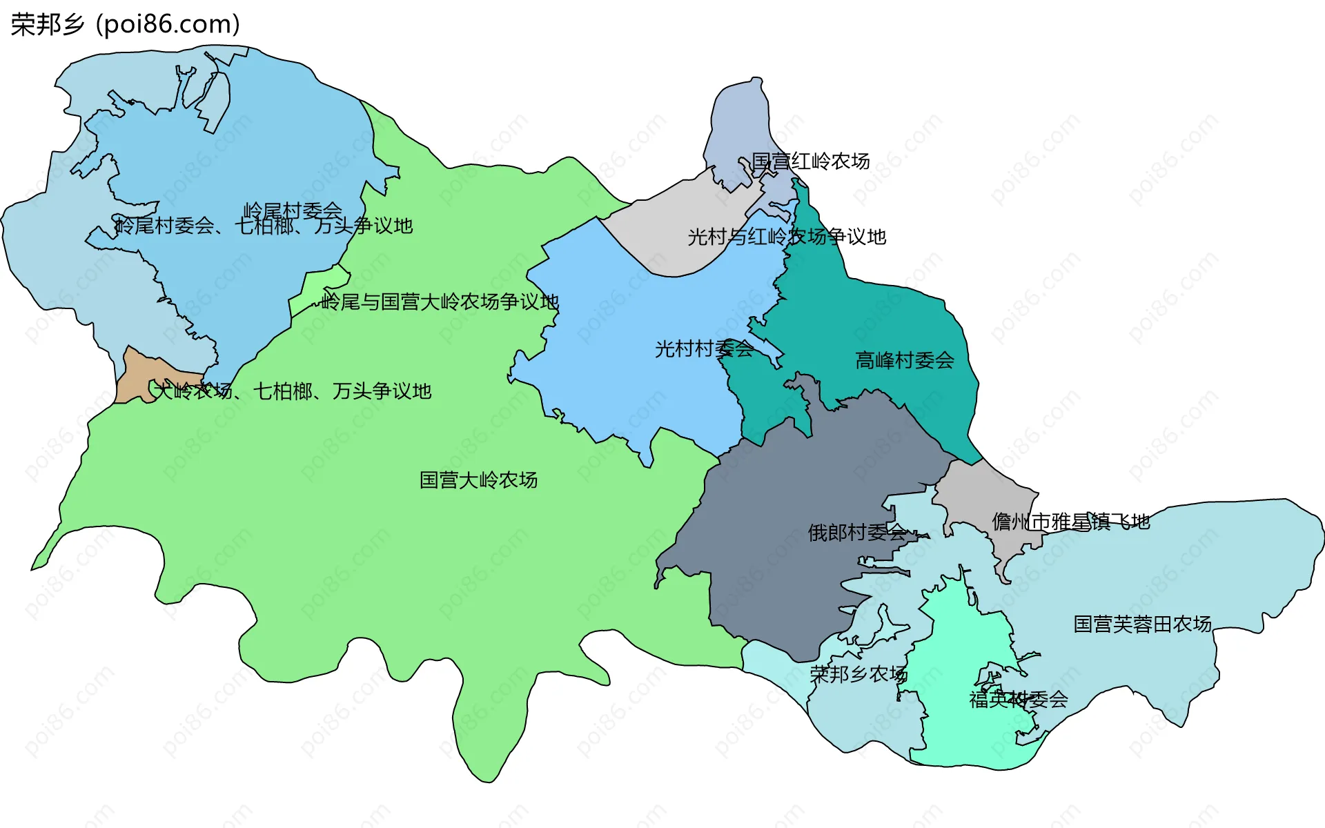 荣邦乡边界地图(五级行政区划)