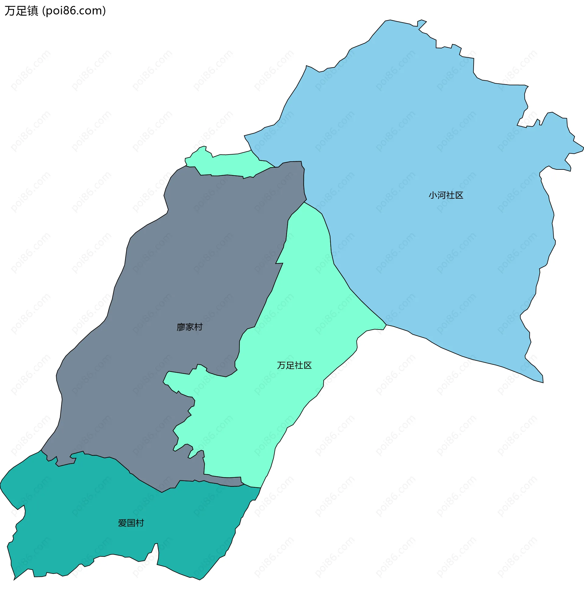万足镇边界地图(五级行政区划)