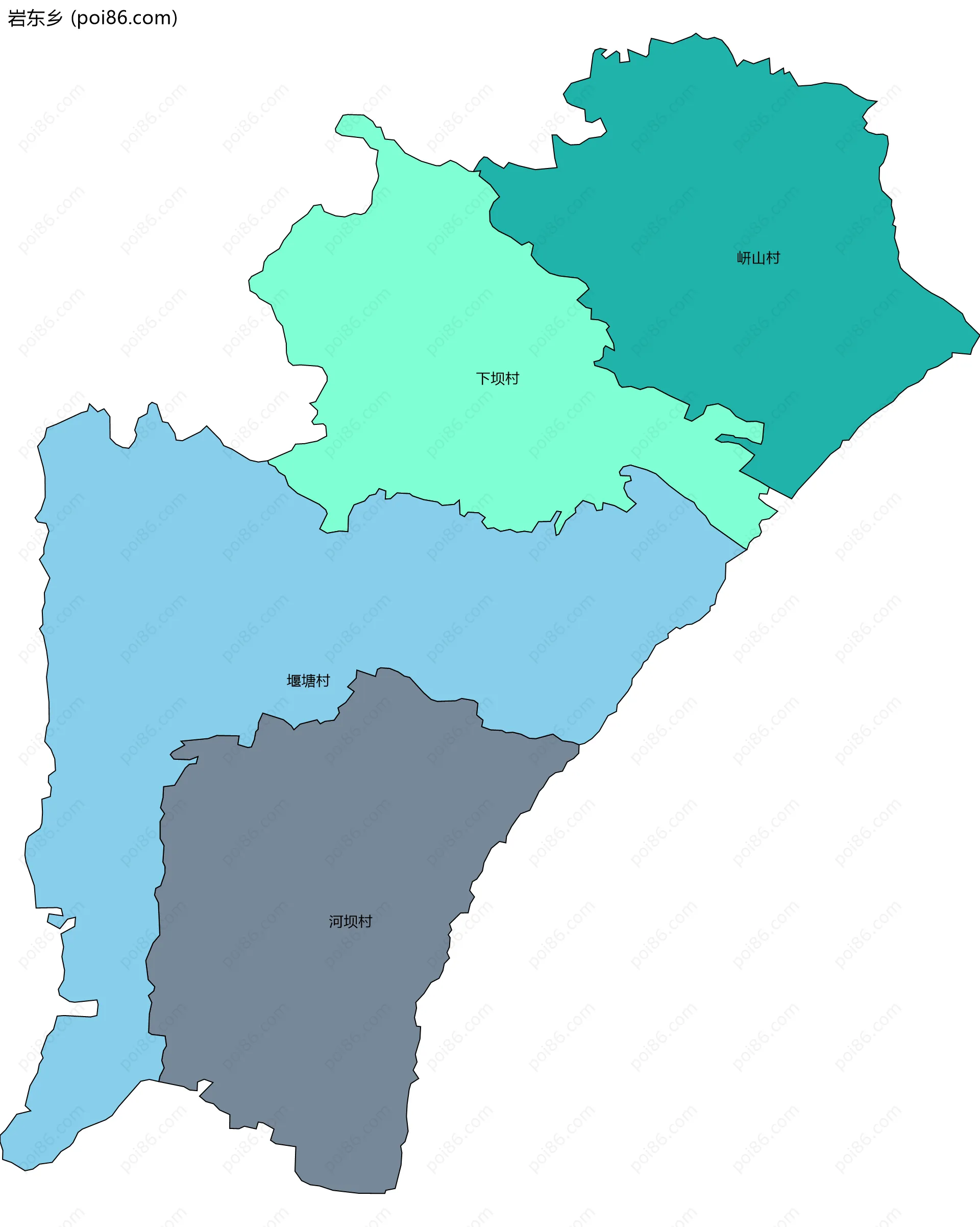 岩东乡边界地图(五级行政区划)