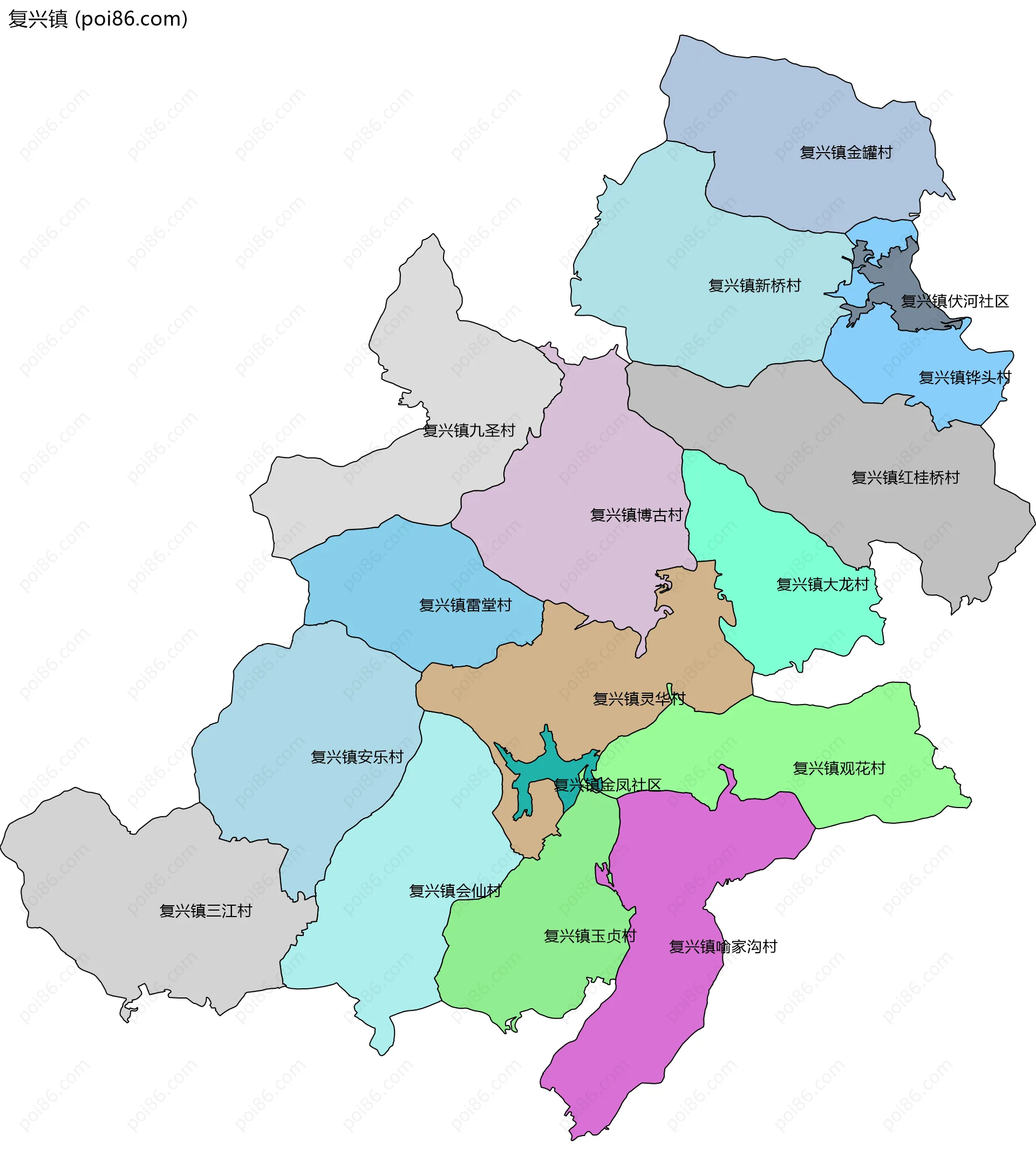 复兴镇边界地图(五级行政区划)