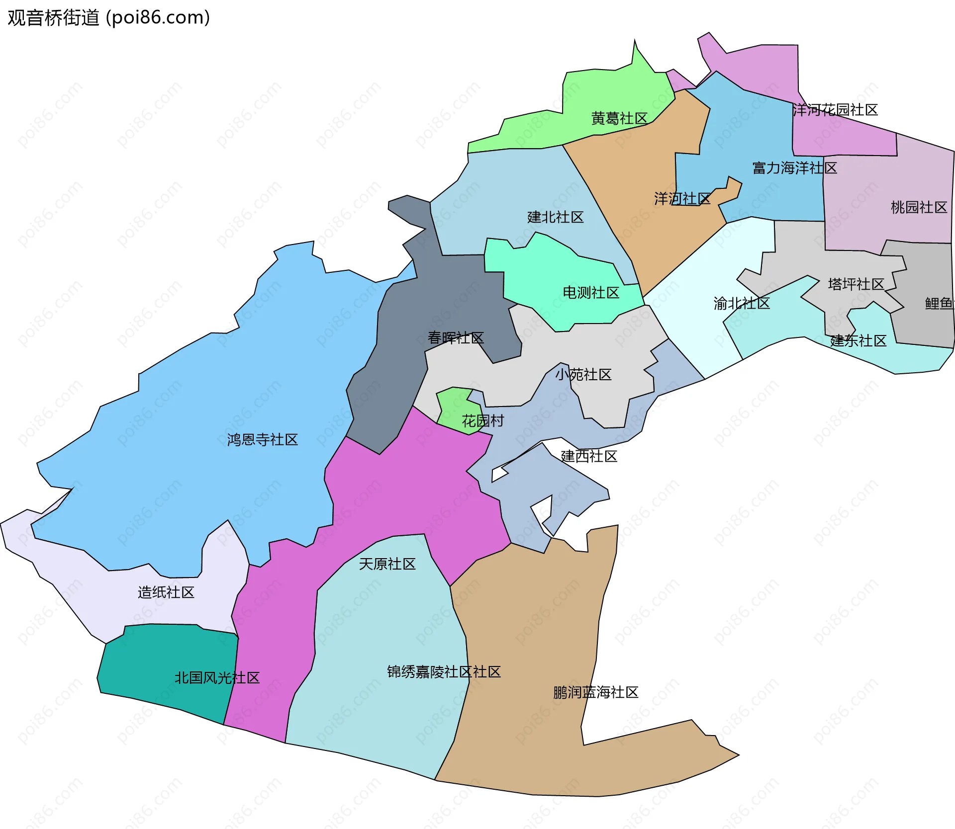 观音桥街道边界地图(五级行政区划)