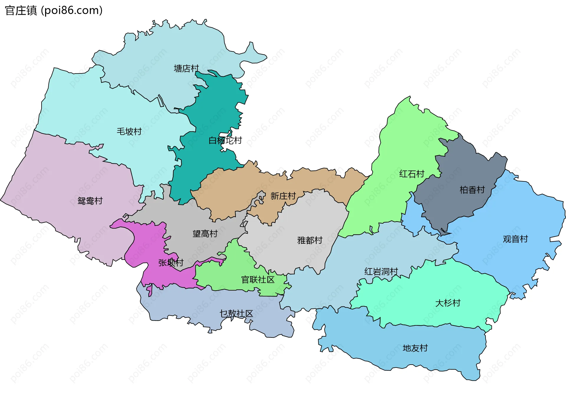 官庄镇边界地图(五级行政区划)