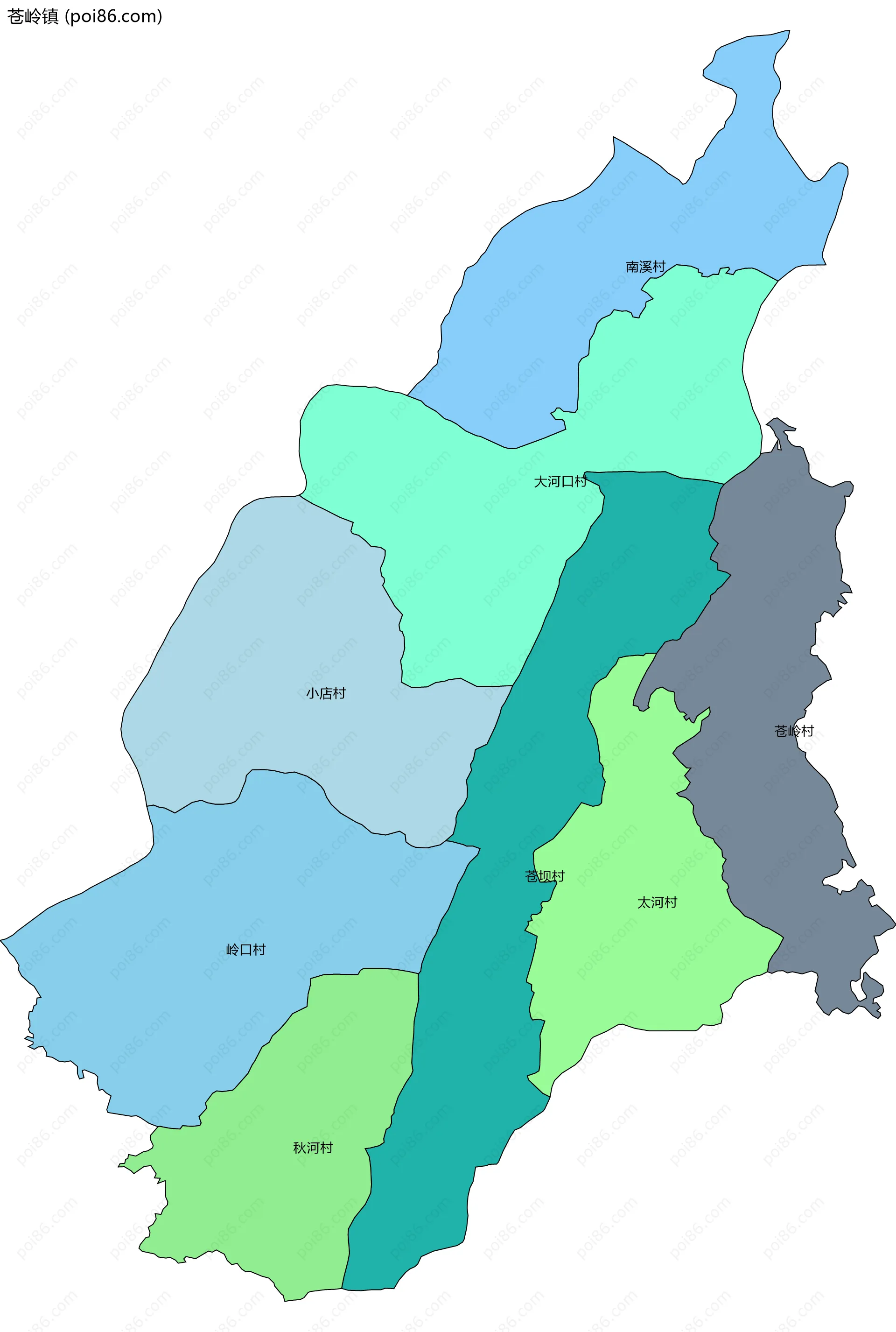 苍岭镇边界地图(五级行政区划)