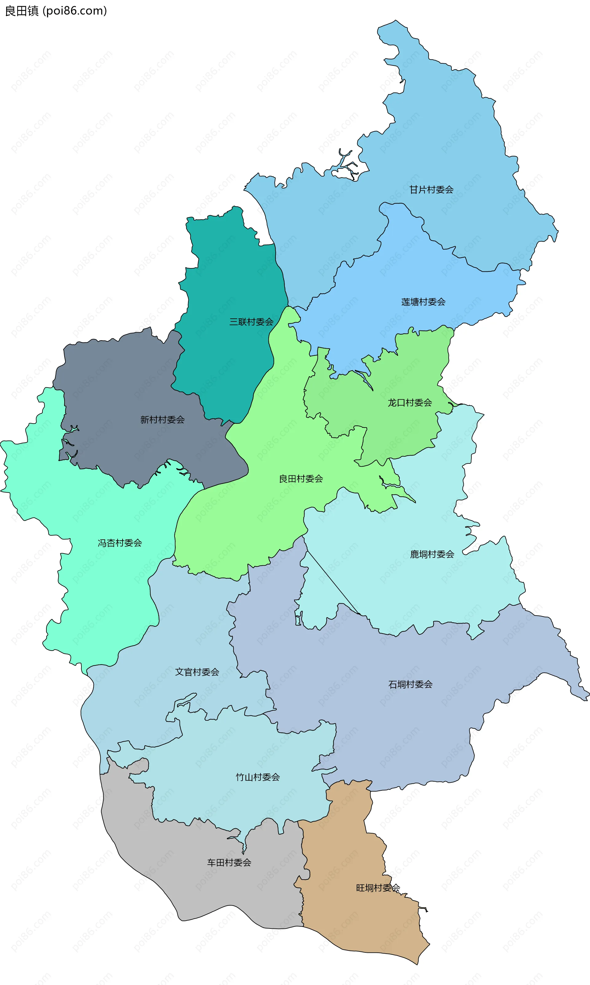 良田镇边界地图(五级行政区划)