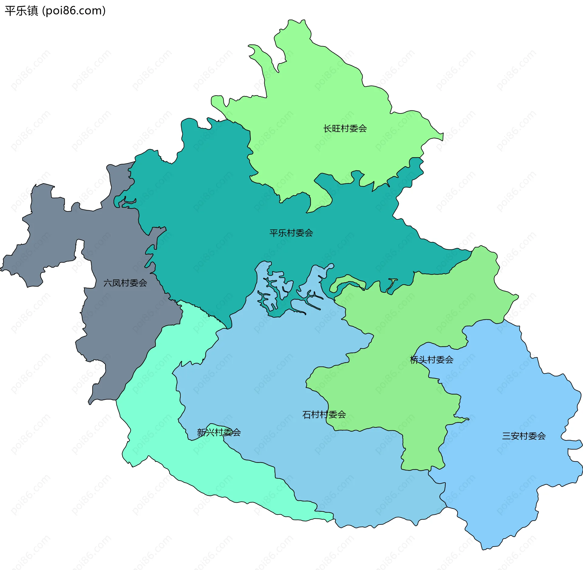 平乐镇边界地图(五级行政区划)